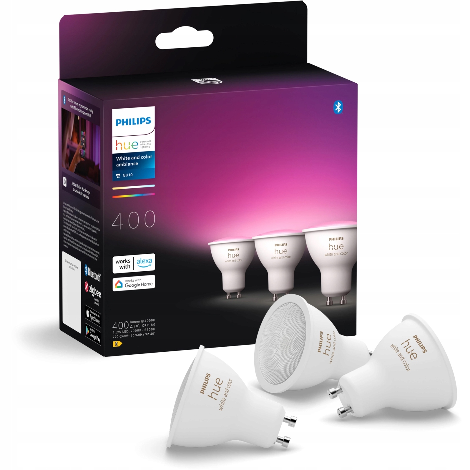 Led žárovka Philips Hue GU10 4.2W Rgb Smart White and Color Ambiance 3 ks