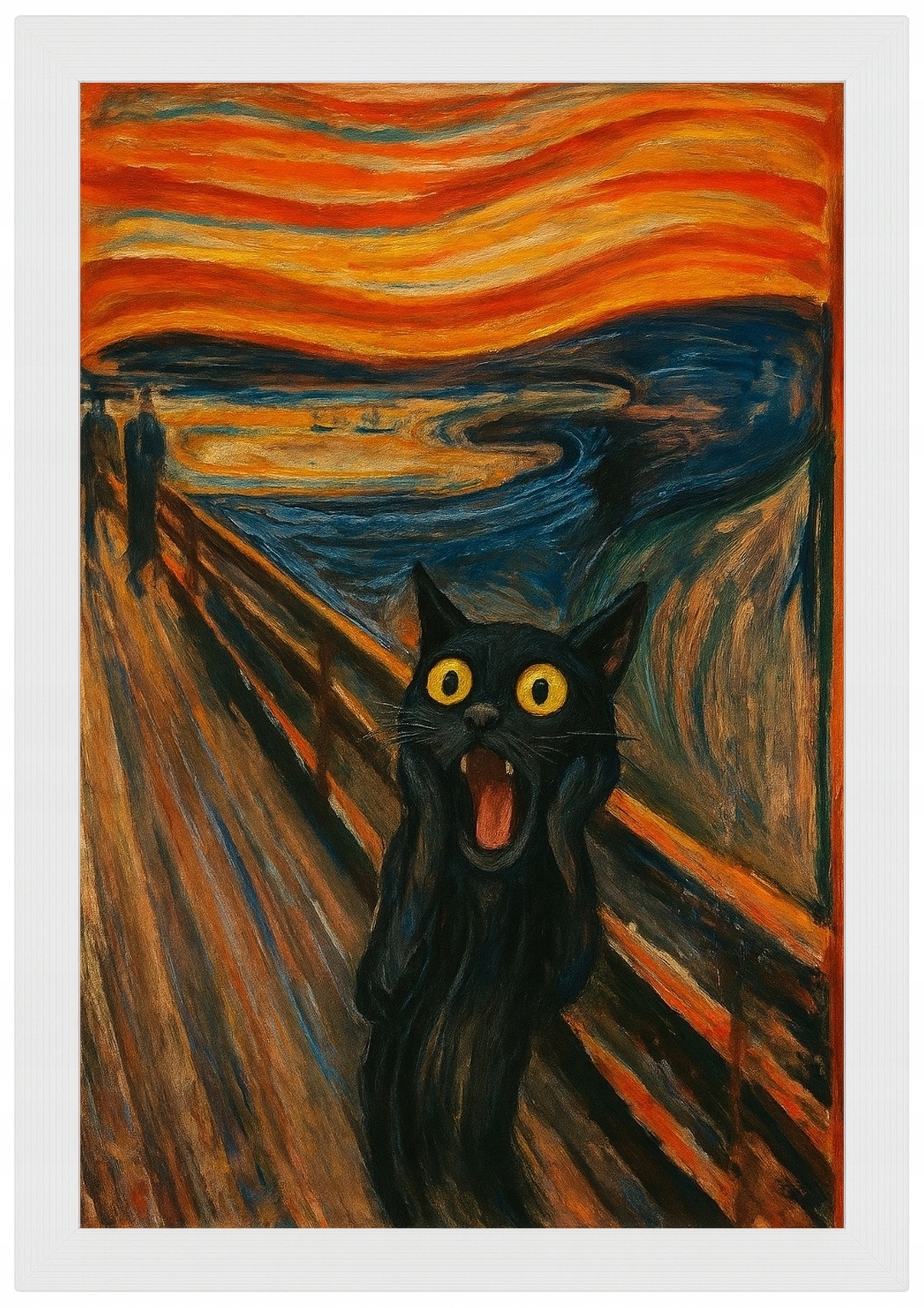 Plakát Rámeček S Dřevěnou Grafikou Ve Stylu Munch, Křik Černá Kočka 40x60