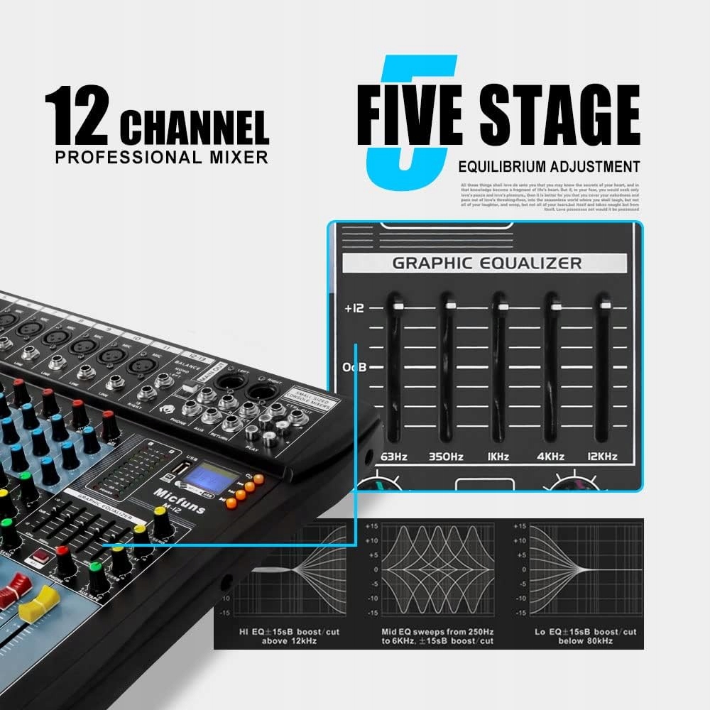 Micfuns Studio mikser 12-kanałowy DJ konsola Bluetooth USB profesjonalny Kod producenta 12
