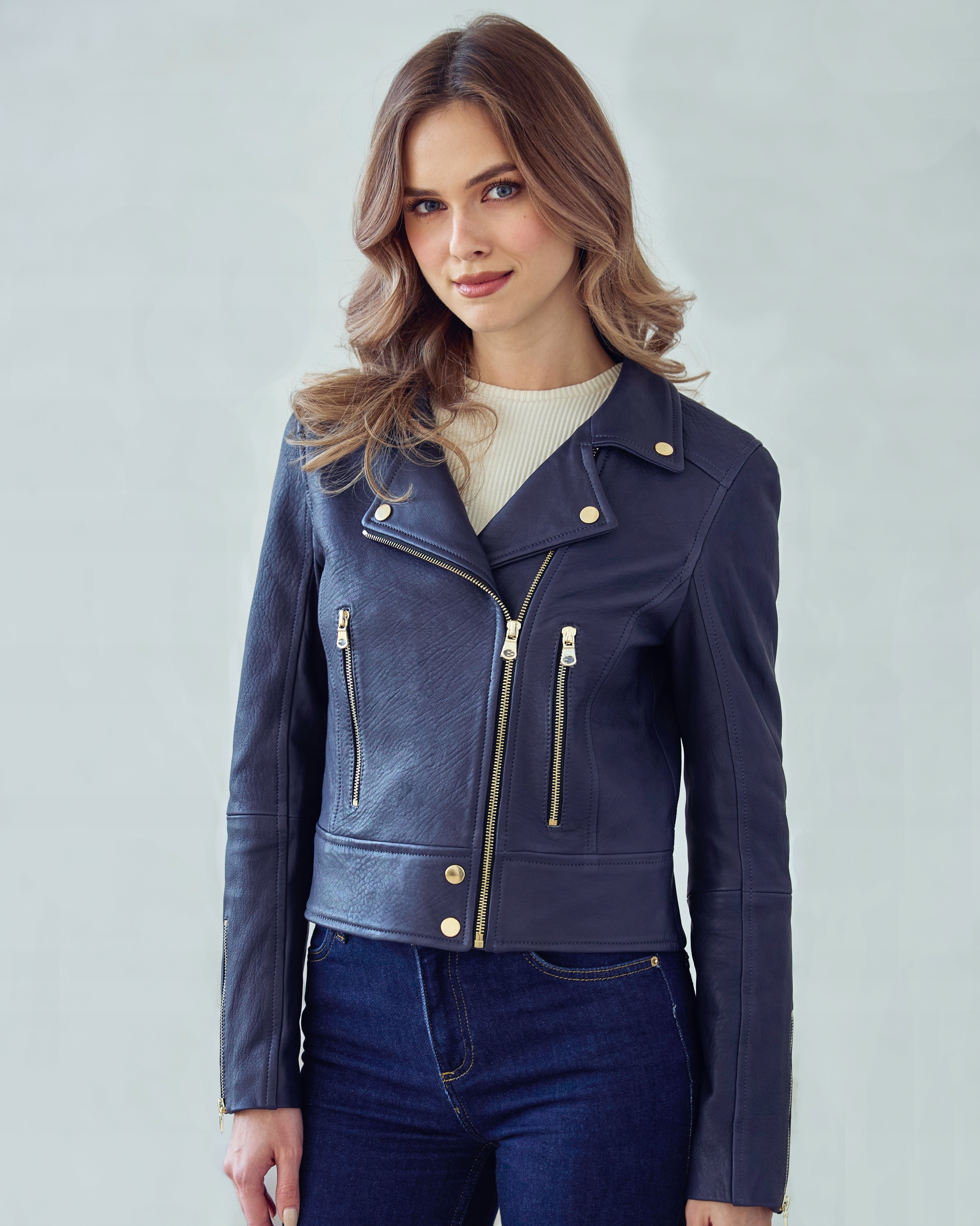 Dámská Kožená Ramoneska Maja Námořnická Modrá XXL/44