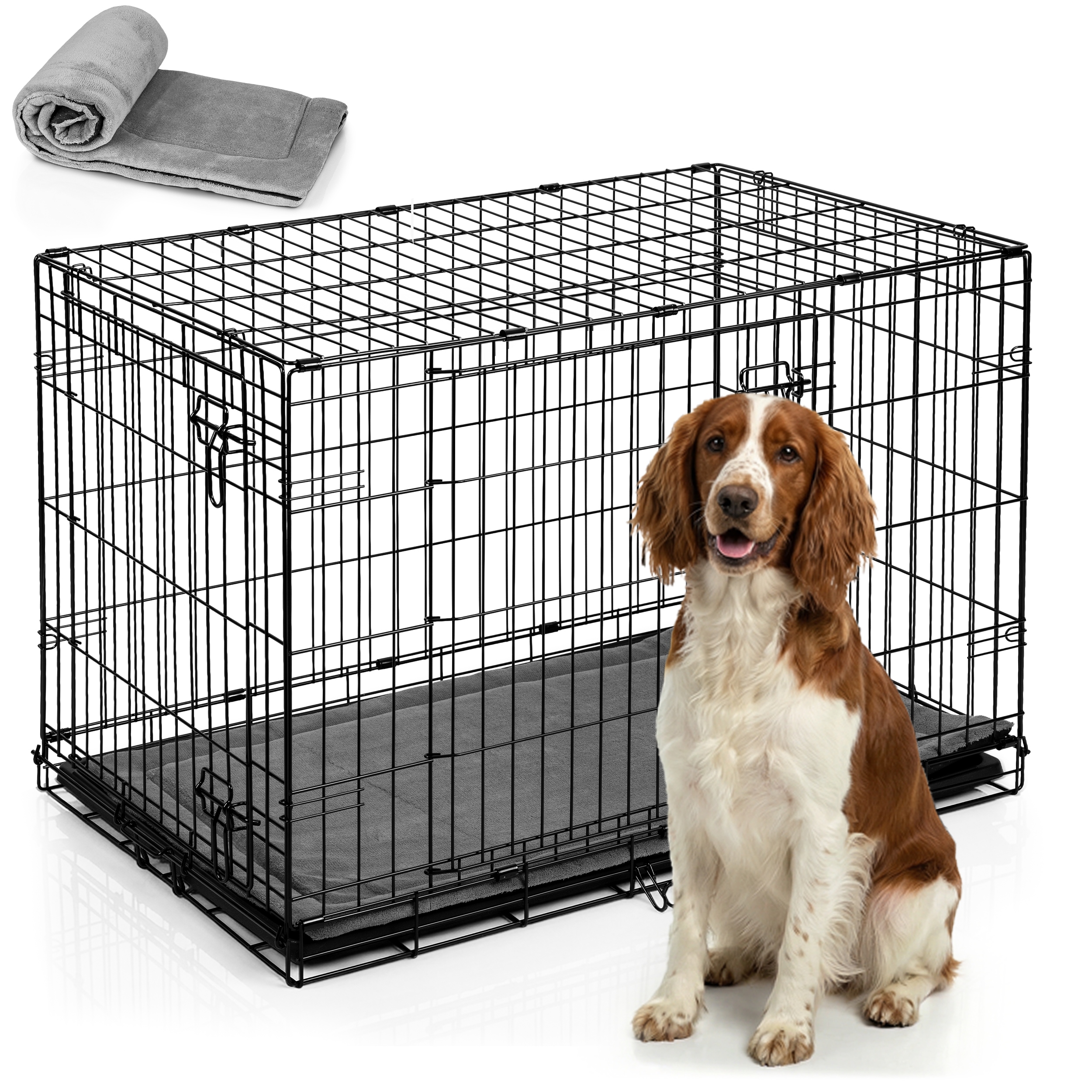 Levně Kovová kennelová klec kotec výběh přepravka pro psa 91x62x57 cm, velikost M