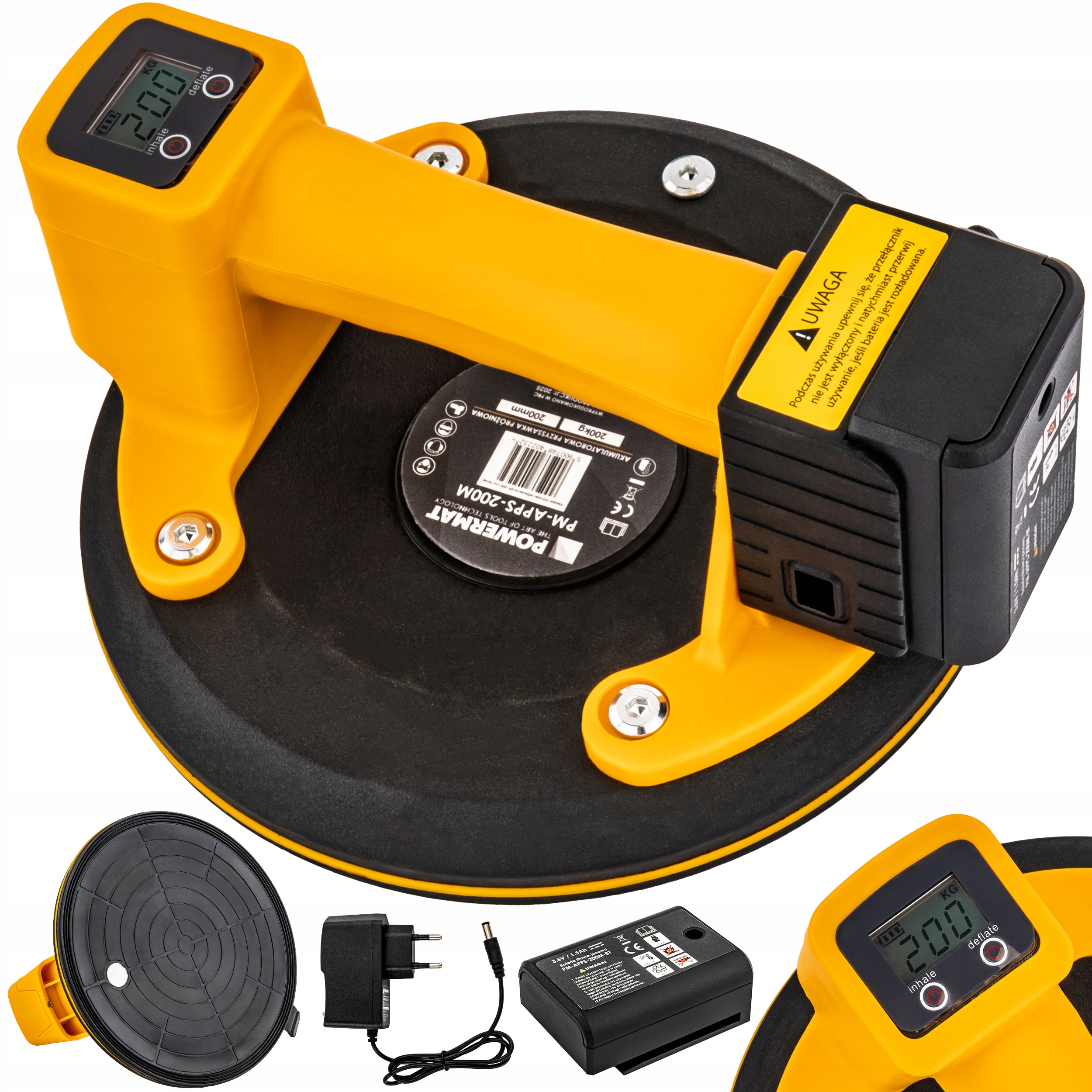 Przyssawka Próżniowa Do Płytek Glazury Uchwyt Akumulator LCD 200 Kg 200 MM