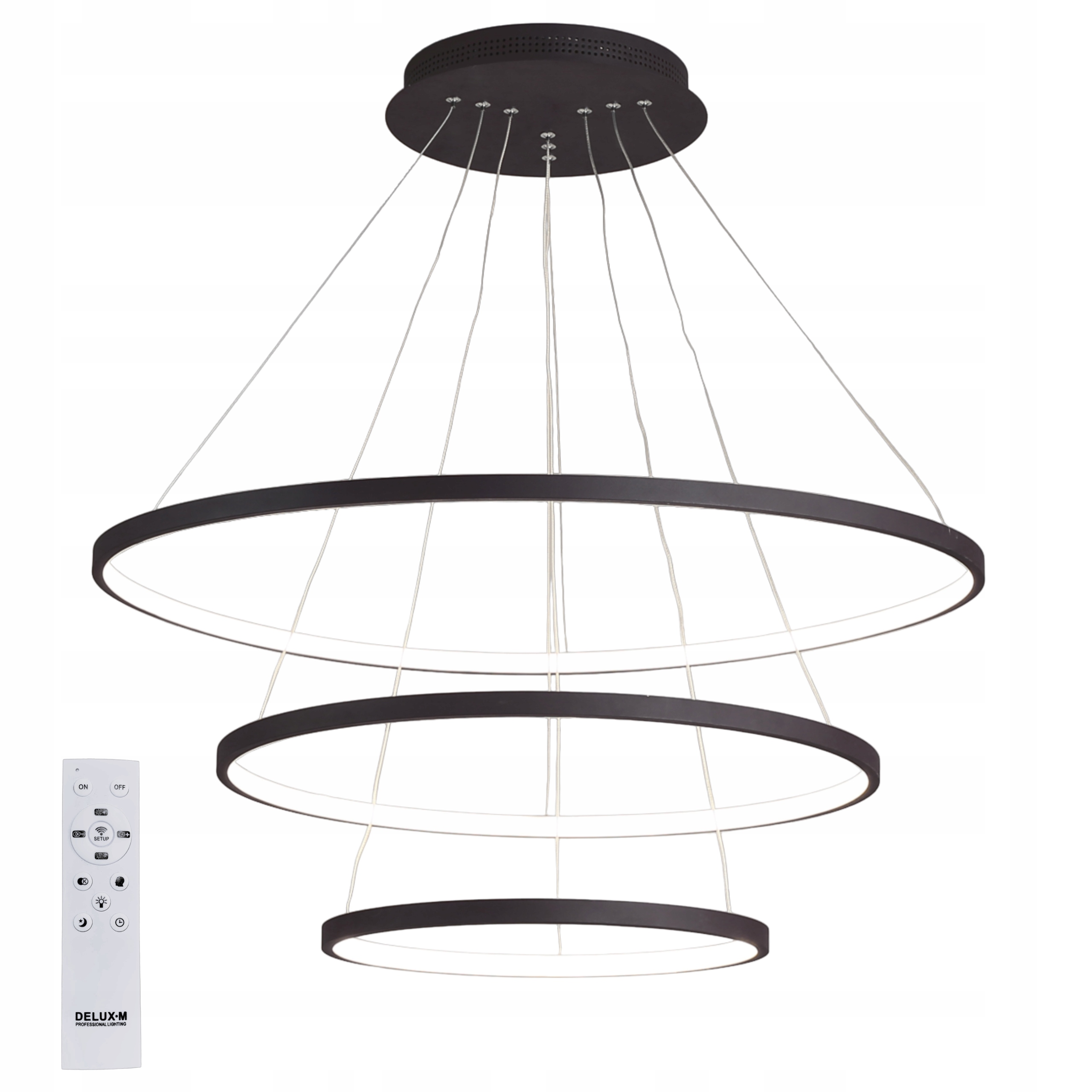 Lampa Sufitowa 3 Ringi czarna wisząca Żyrandol Led Pilot 88W 20/40/60cm