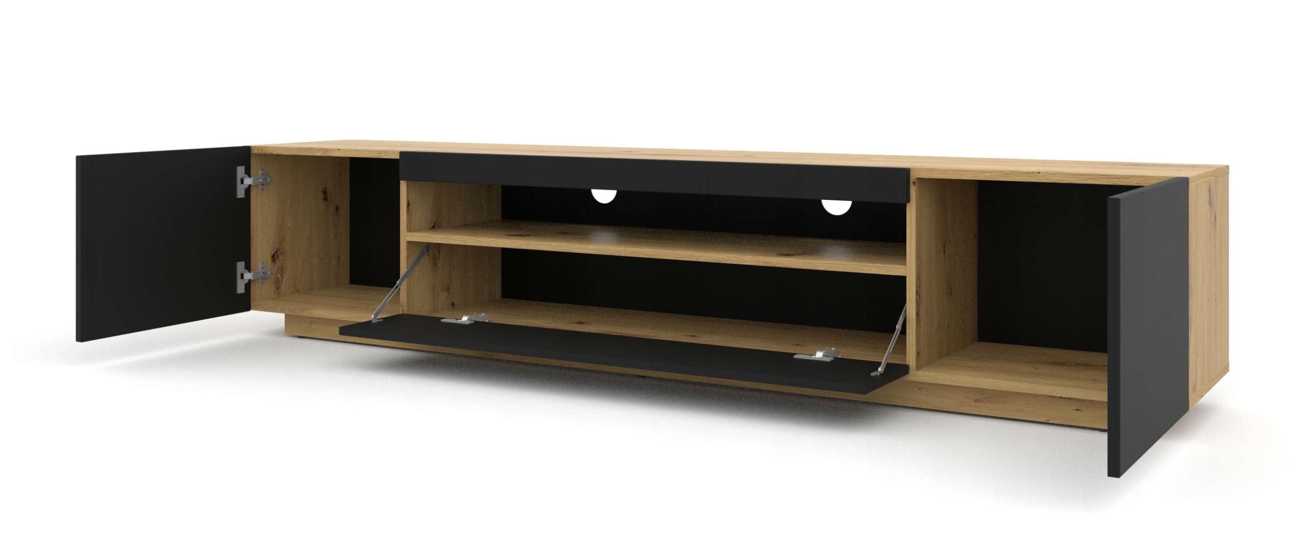 Szafka RTV 200 cm stojąca dąb artisan czarny + LED Głębokość mebla 37 cm