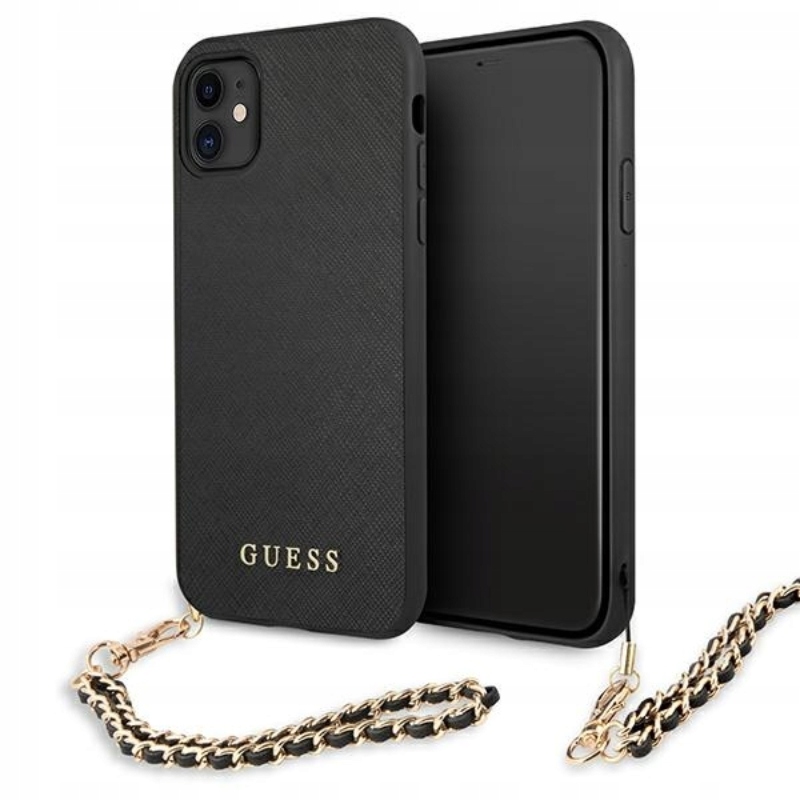 Guess Saffiano Chain – Pouzdro pro iPhone 11 (černé)