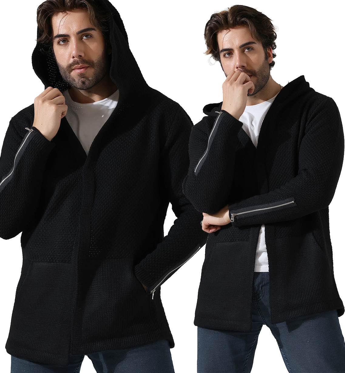 Přehoz Teplý svetr Kardigan s kapucí Mikina