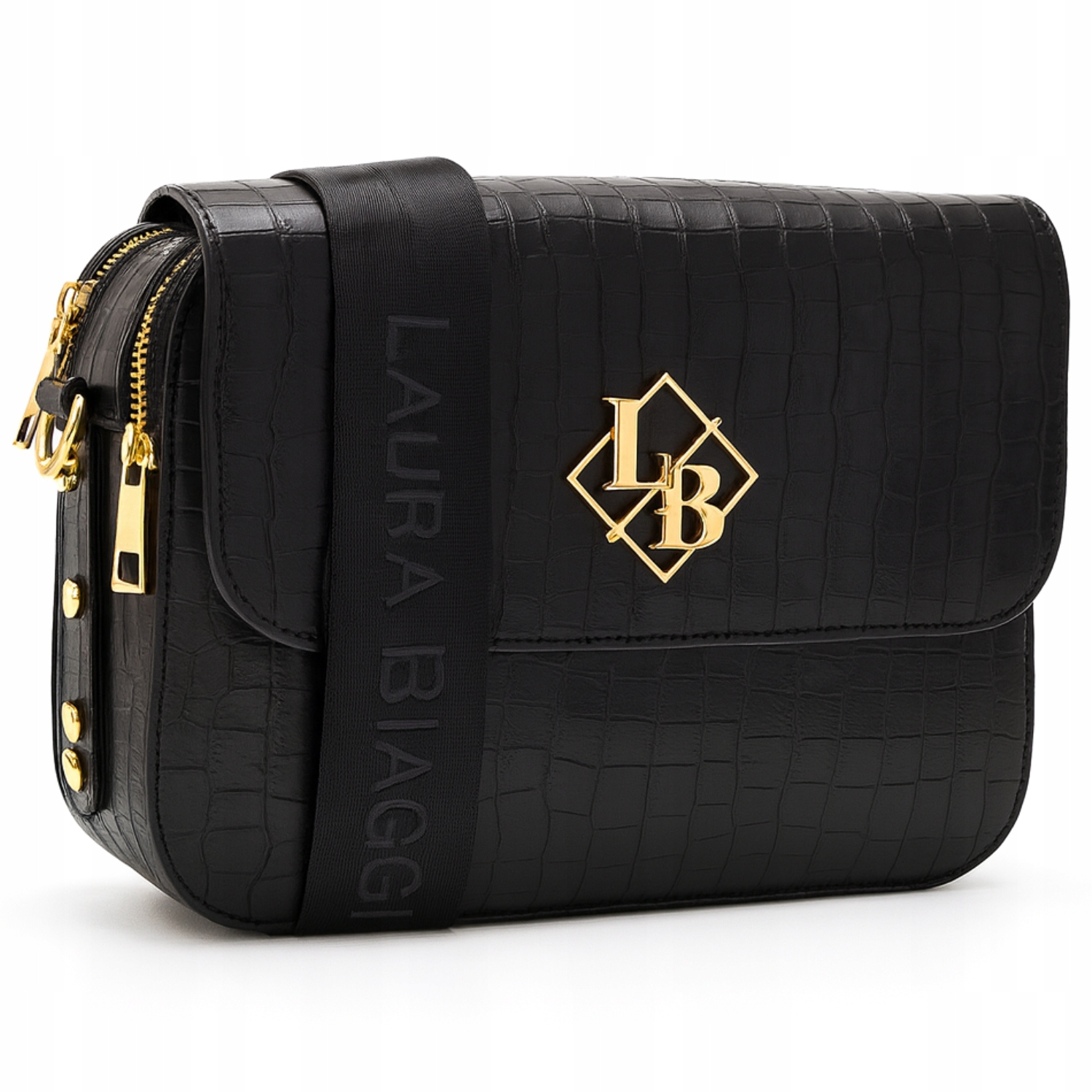 Dámská kabelka Laura Biaggi Kabelka Přes Rameno Kufřík Černá krokodýlí kůže Eko
