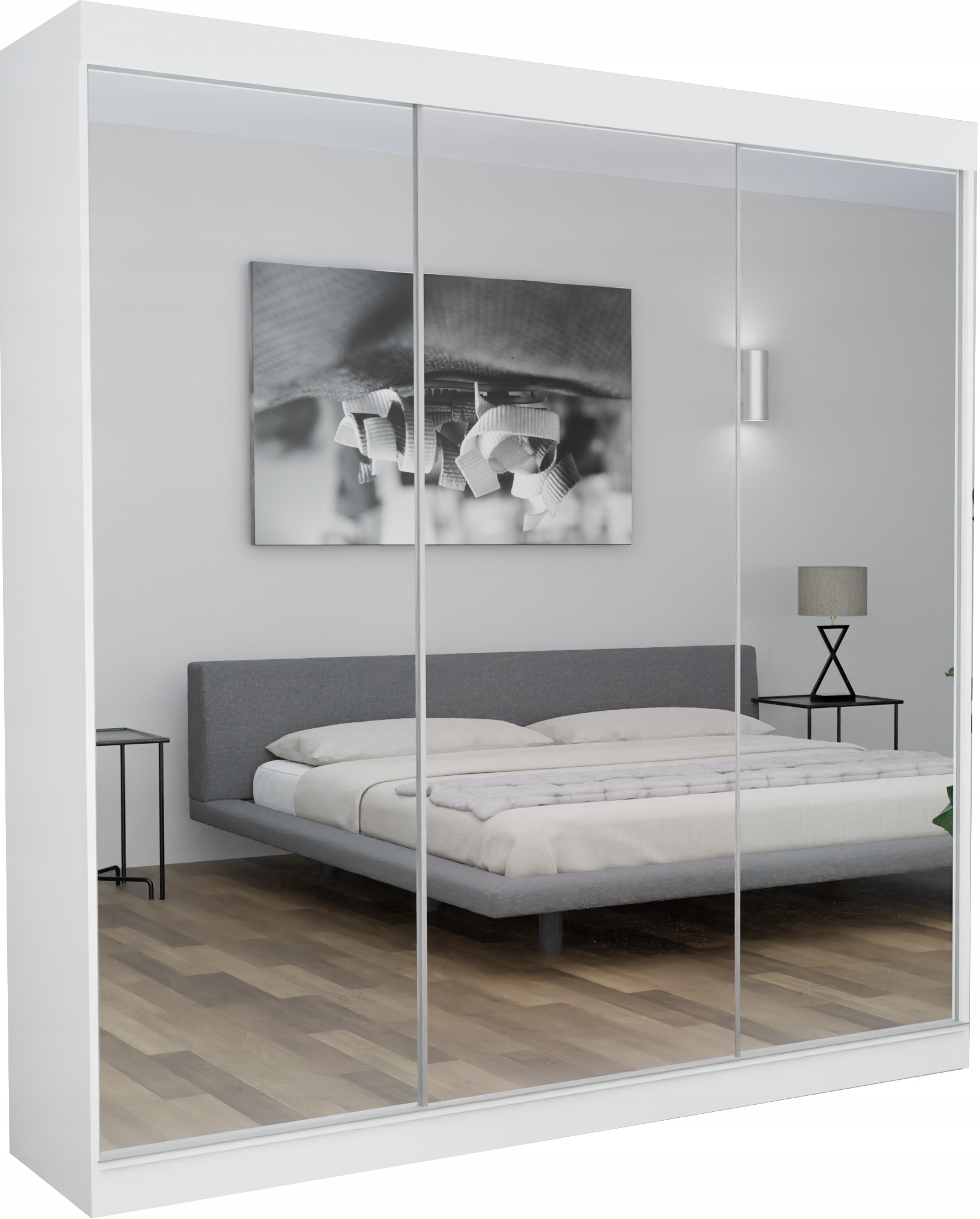 

Szafa 3D Reno 240 CM Biała Lustro Pełne