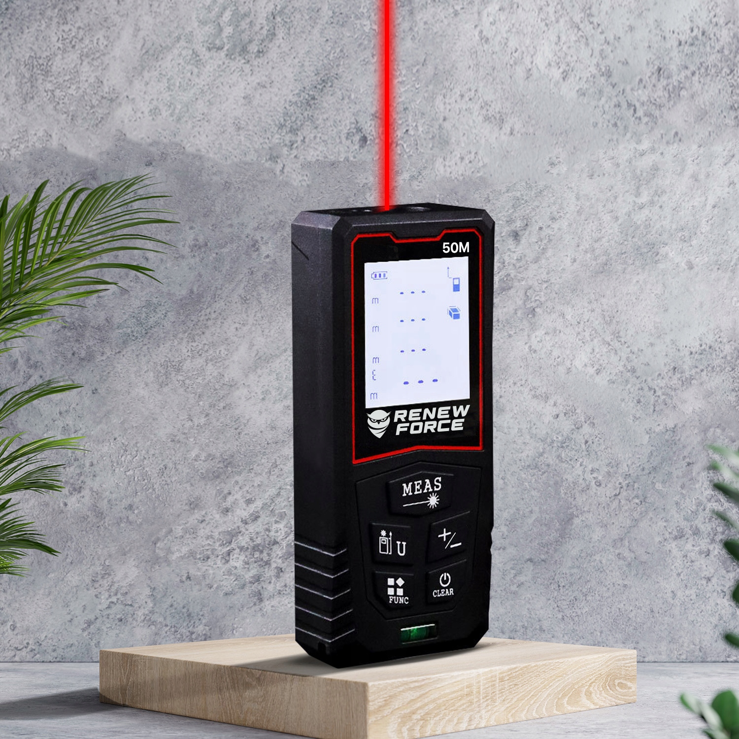 Dalmierz Laserowy MIERNIK ODLEGŁOŚCI Cyfrowy 50M Poziomica ORYGINALNY Klasa lasera klasa 2