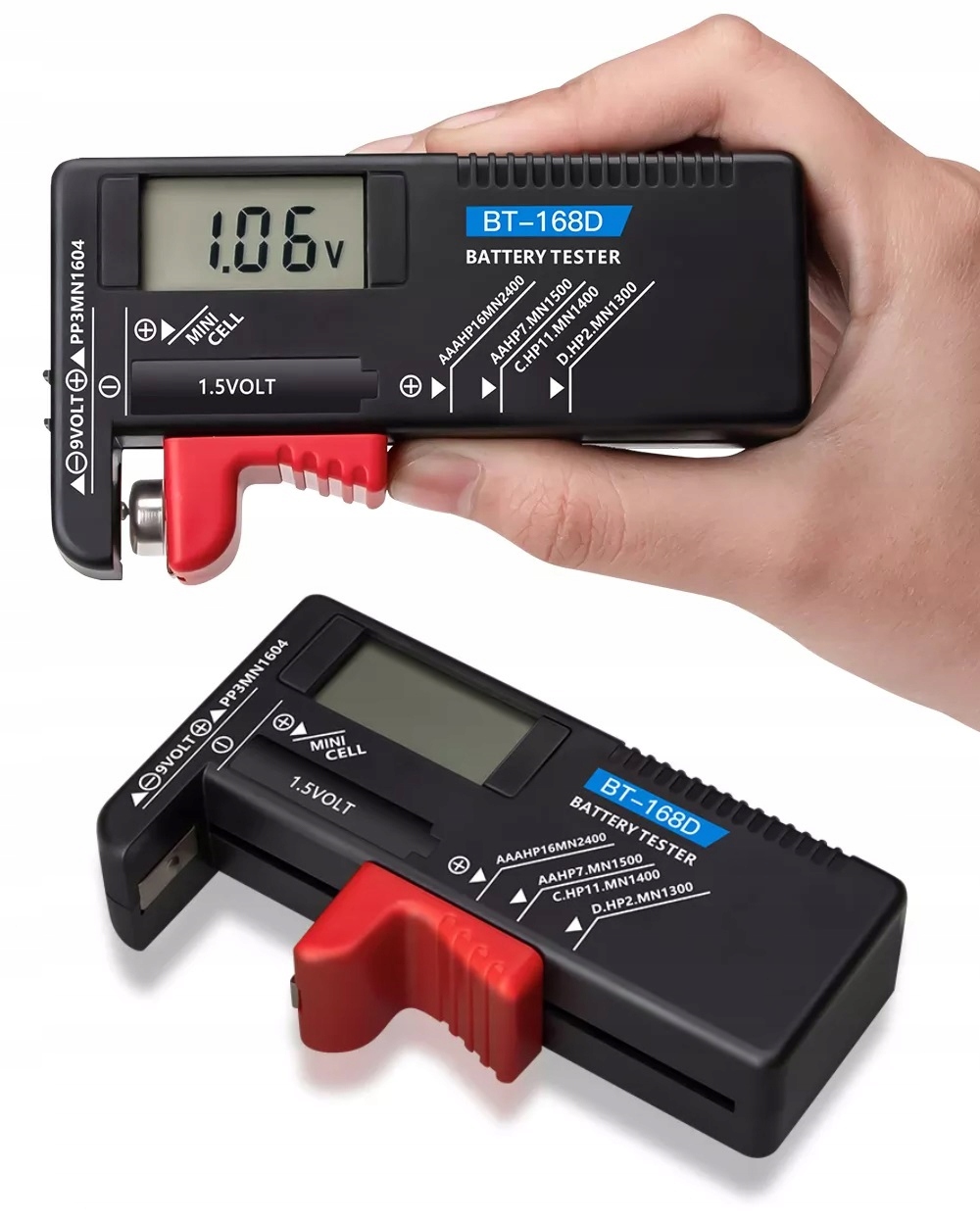 Cyfrowy tester miernik baterii ogniw AA AAA R9 LR CR 18650