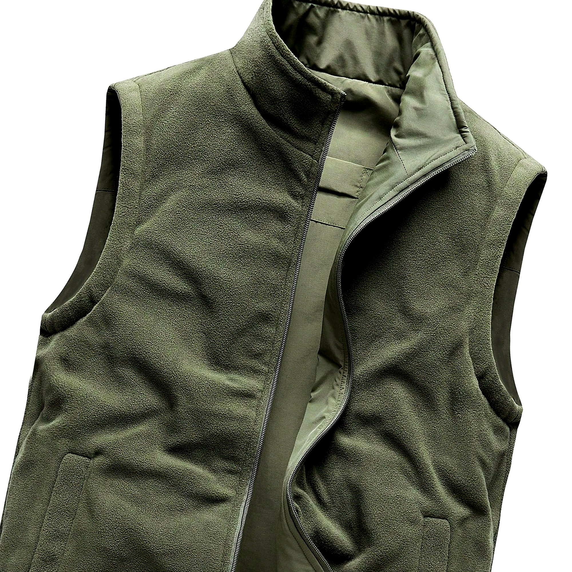 Pánská outdoorová vesta Khaki, oboustranná, z fleecu, velikost L