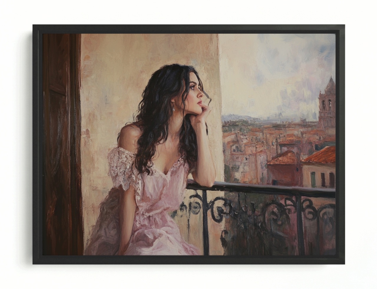 Obraz Rama American Box Portret Žena Balkon Mesto Taliansko Pohľad 80x60
