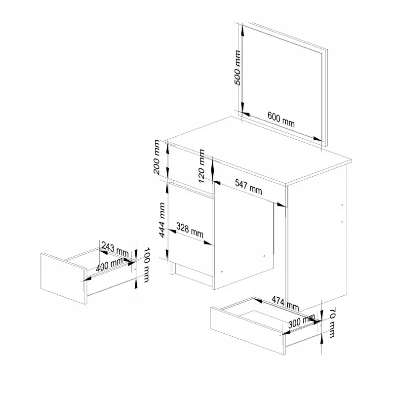 Pojemna toaletka z lustrem wenge biała 2 szuflady Marka Akord