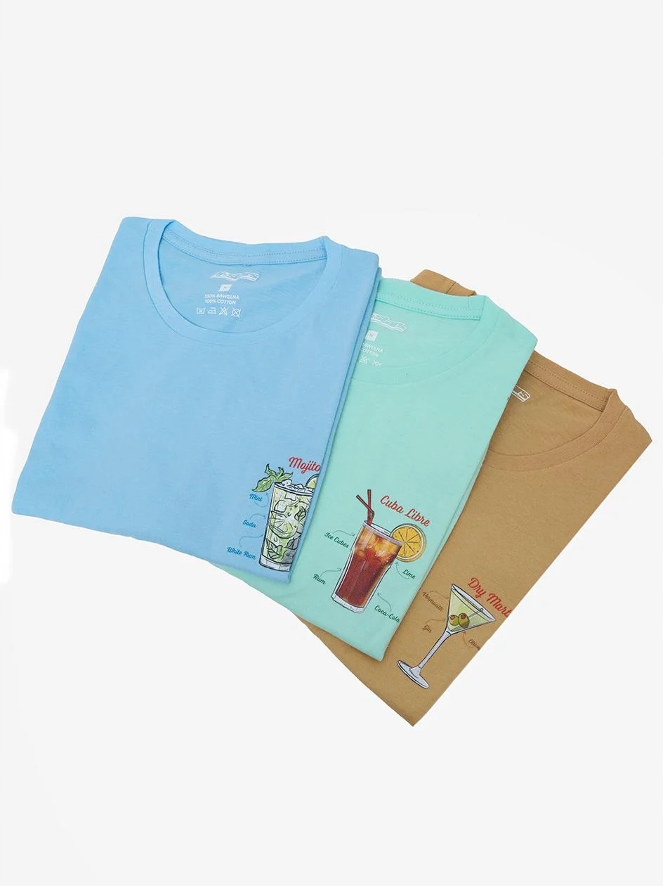 Pánské Tričko Sada 3 Kusů Trička MyStars Drinky Mátová Světle Modrá Béžová XL