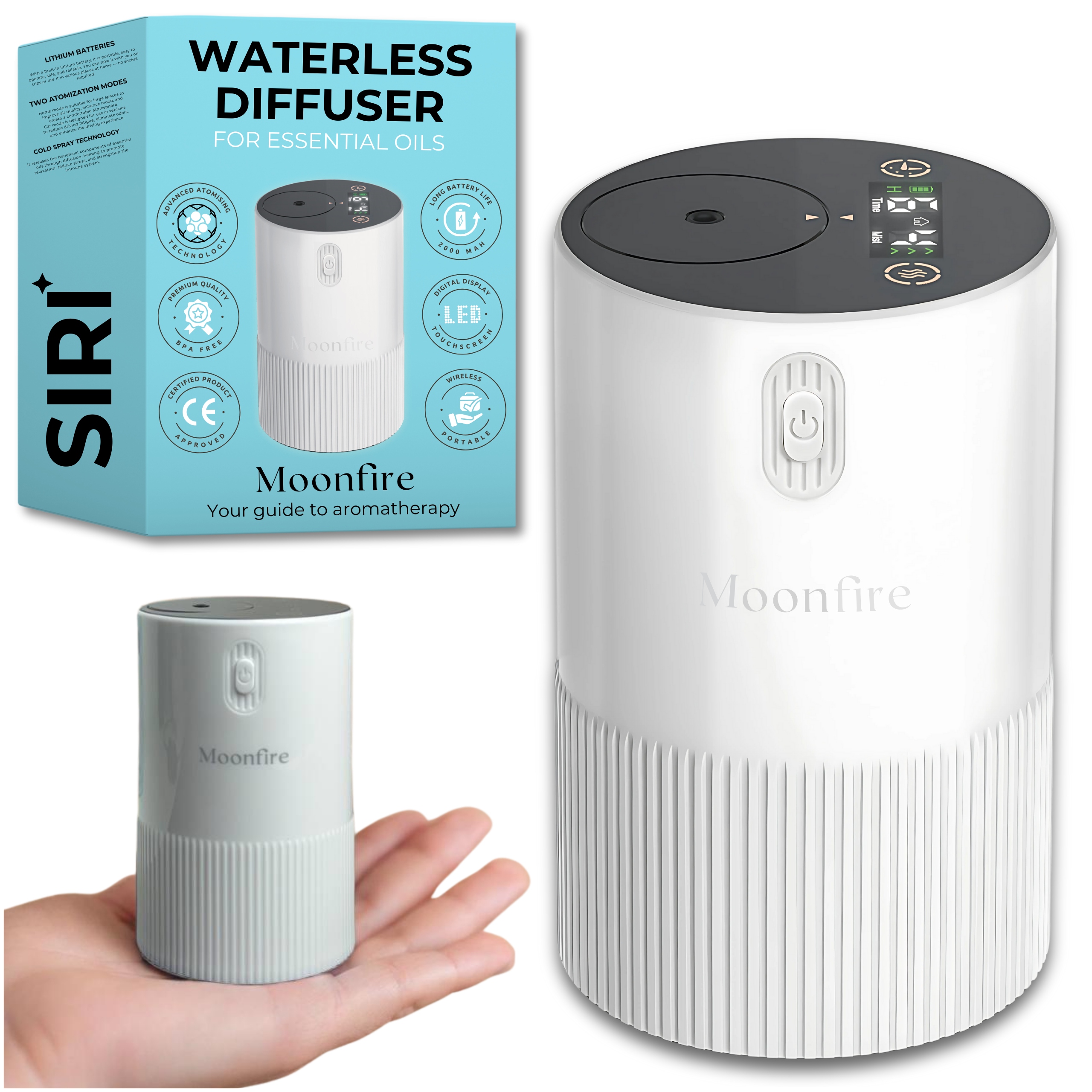 Přenosný Inhalátor Siri pro esenciální oleje pro aromaterapii Moonfire