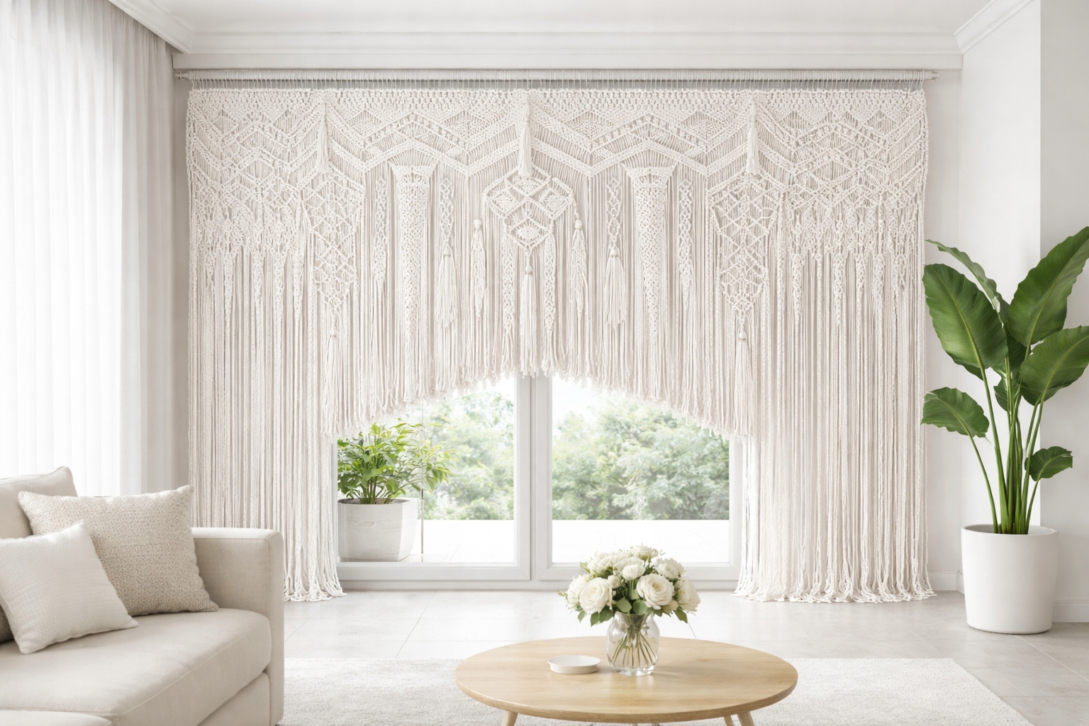 Makramová Záclona „monaco“ 320 X 240 CM – Luxusná Ručne Pletená