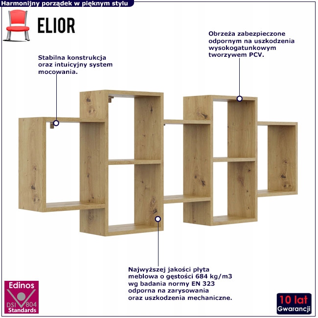 WISZĄCA PÓŁKA NA KSIĄŻKI REGAŁ ŚCIENNY DO SALONU SYPIALNI BIURA DĄB ARTISAN Kod producenta PP858QQ