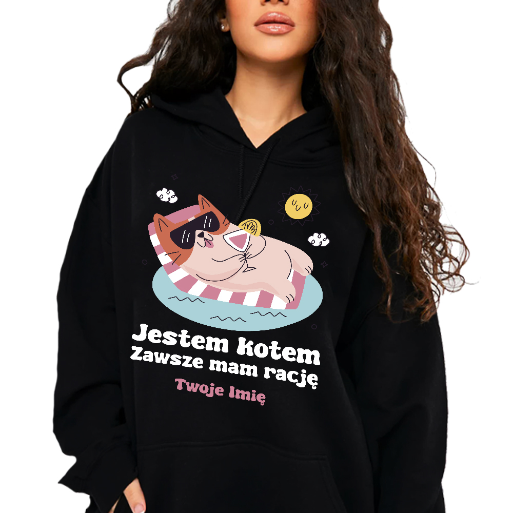Mikina Černá Kapuce Dámská Dárek pro kočičku Vždy Mám Pravdu Jméno Vz XXL