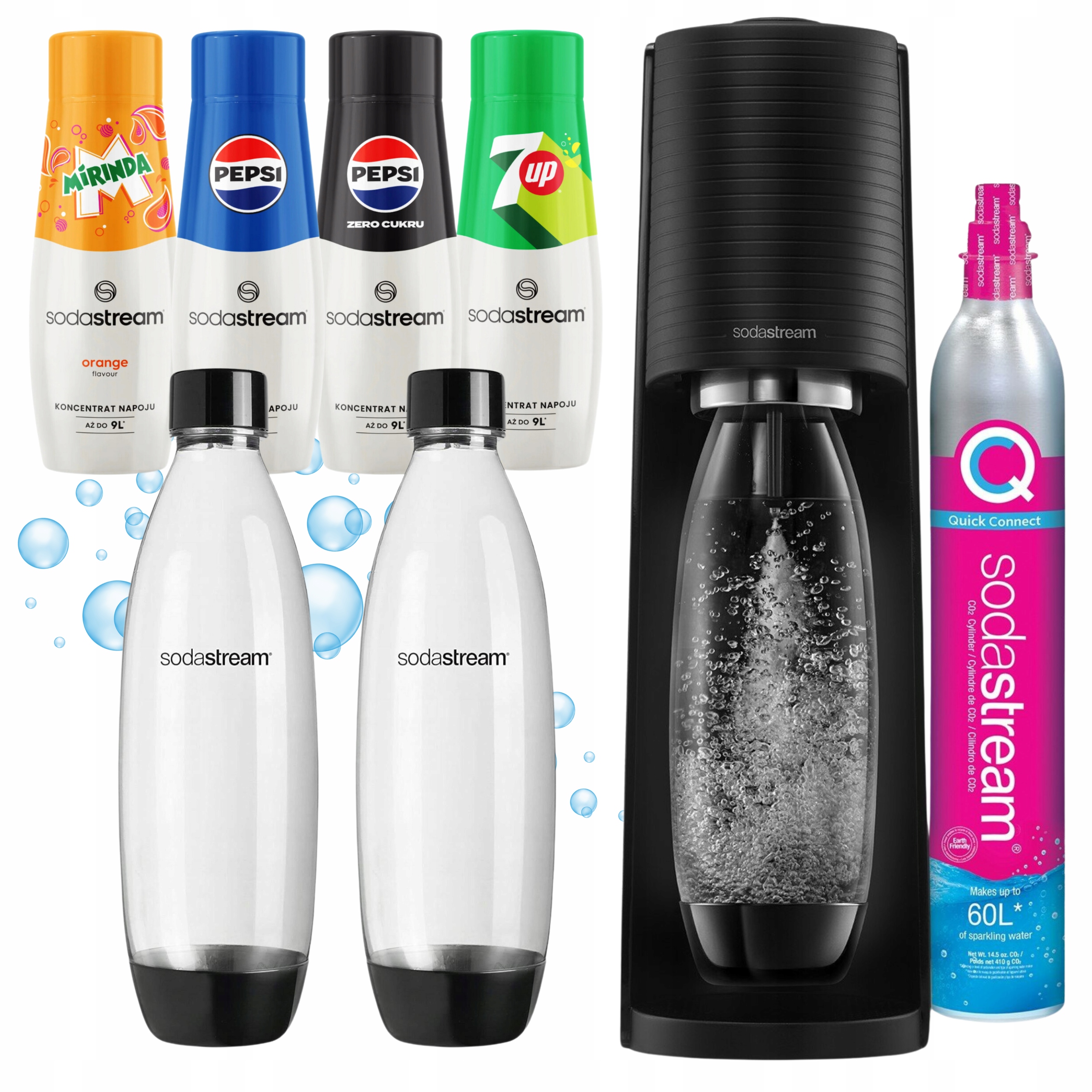 Výrobník Sody Sodastream Terra Černý na vodu Sada 2 lahví 4 sirupy 440 ml