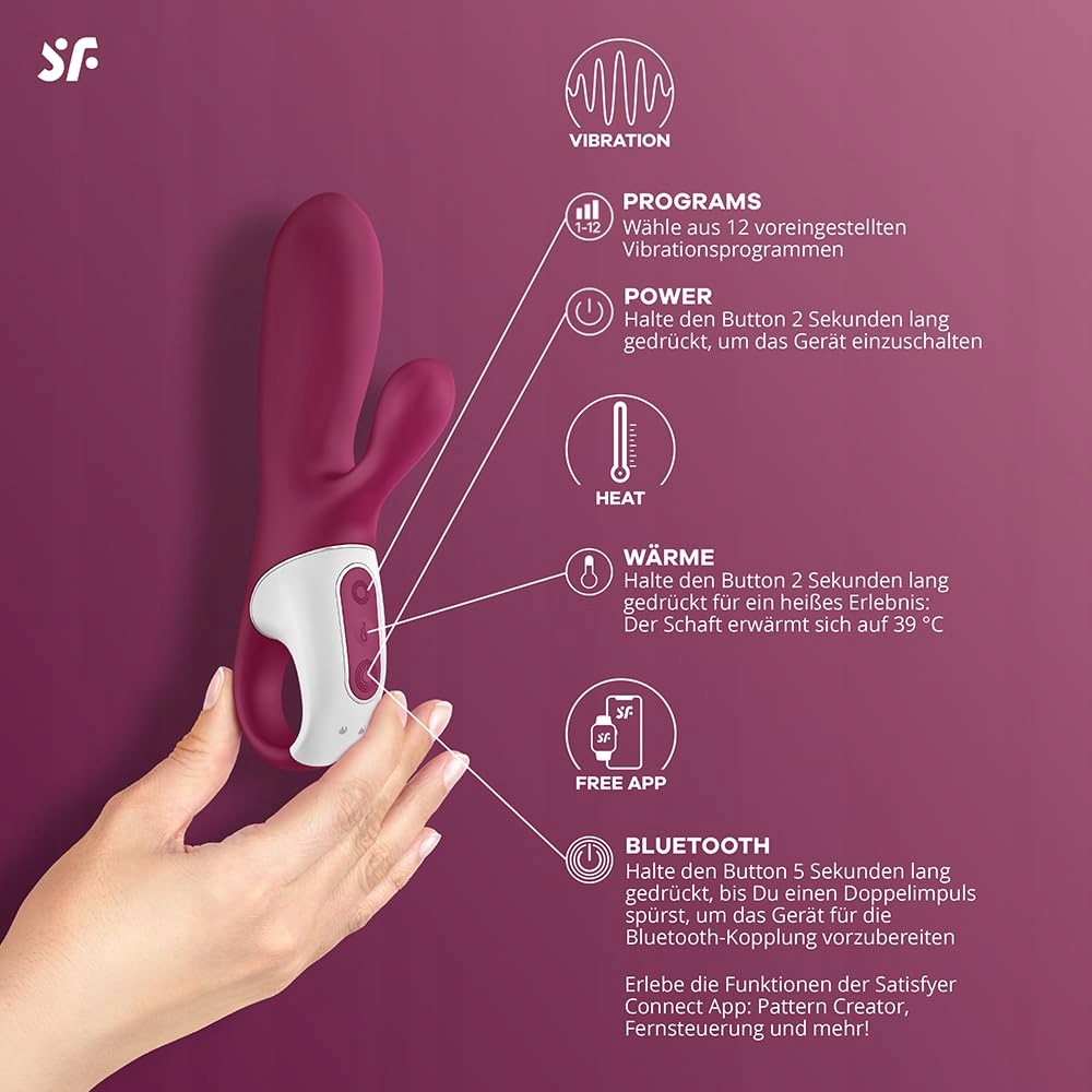 SATISFYER Hot Bunny Wibrator Króliczek Bluetooth Z Funkcją Ciepła Silikon — miniatura 3