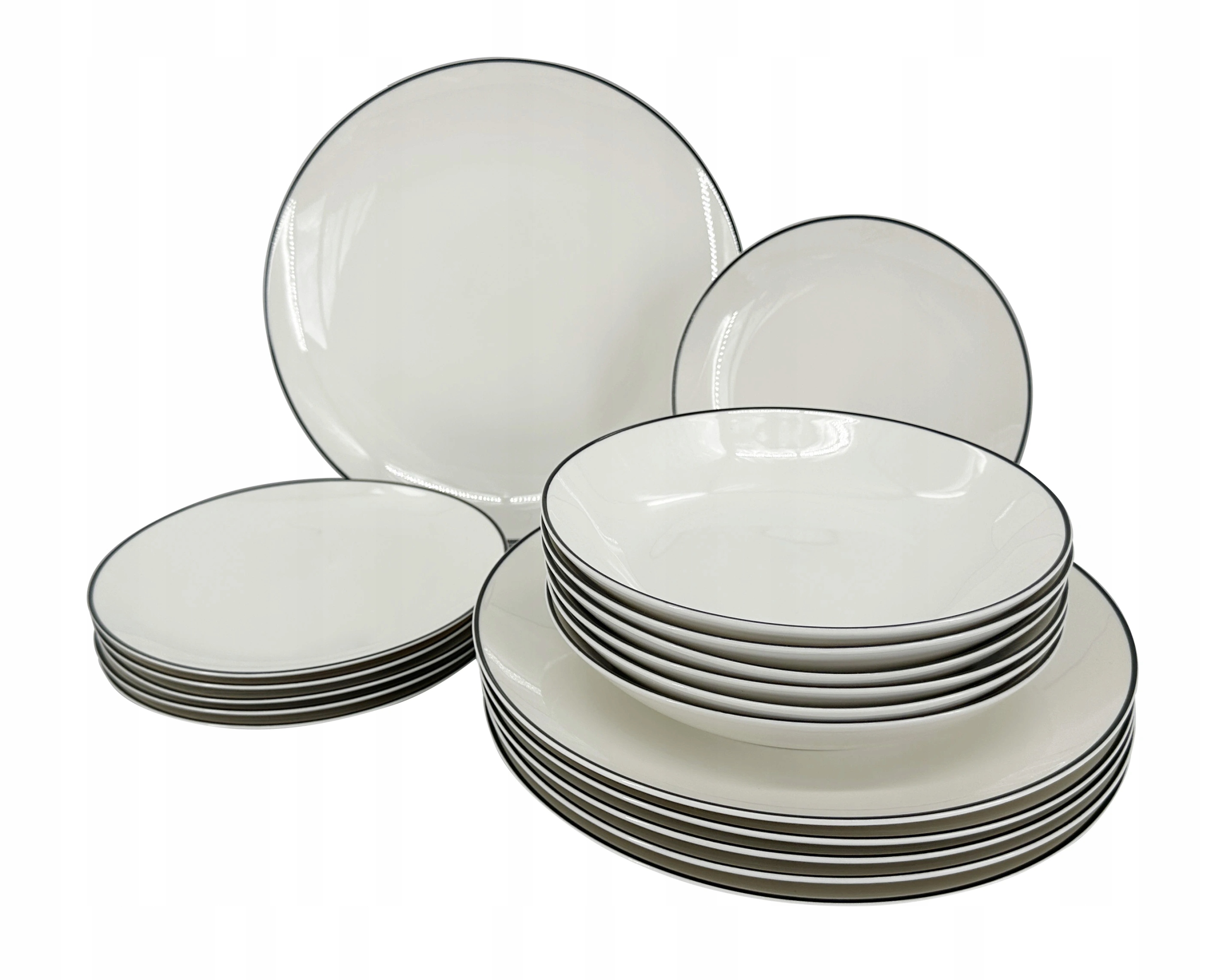 18dílná sada talířů Linea Black, černá linka