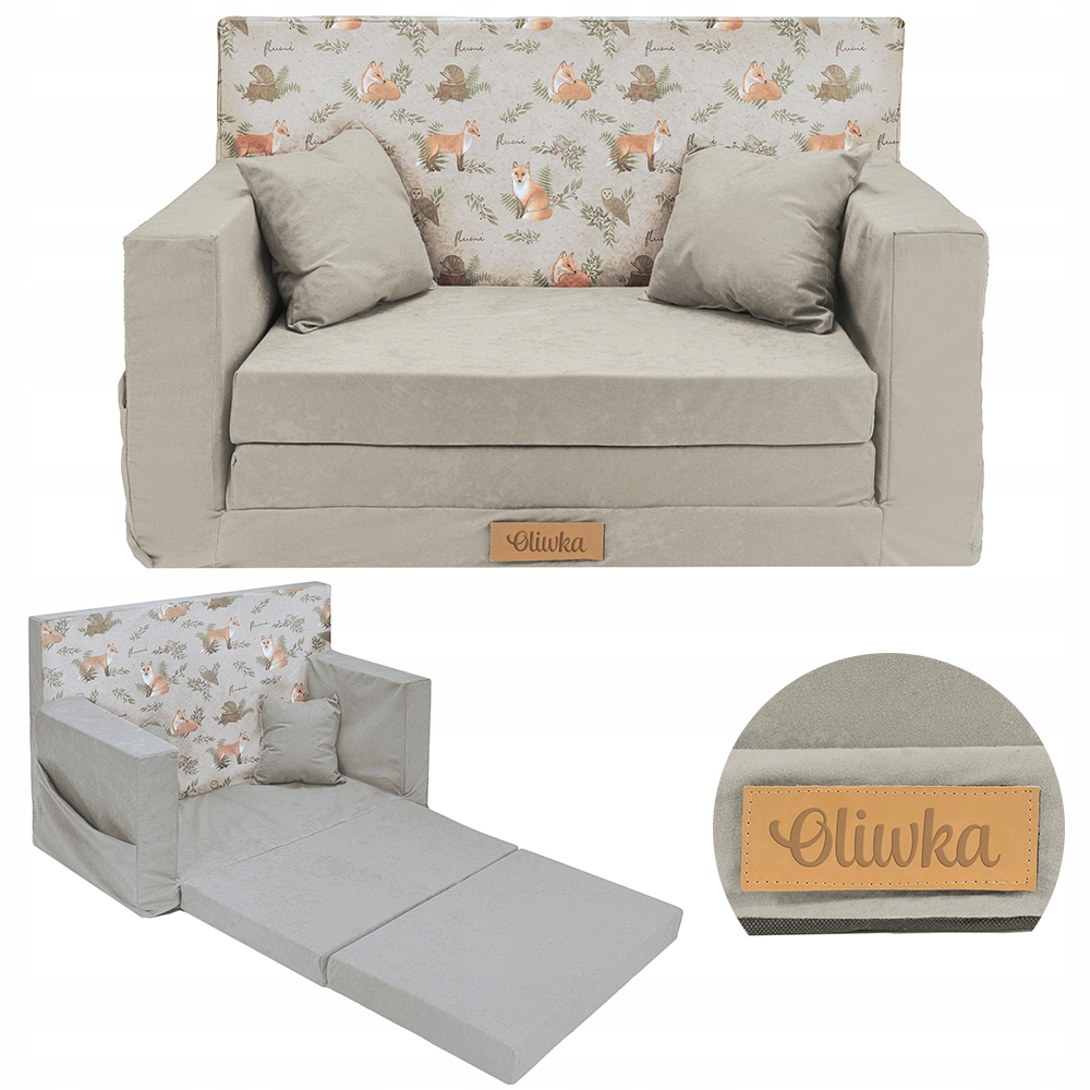 Sofa kanapa rozkładana dla dzieci piankowa pufa IMIĘ DZIECKA GRATIS