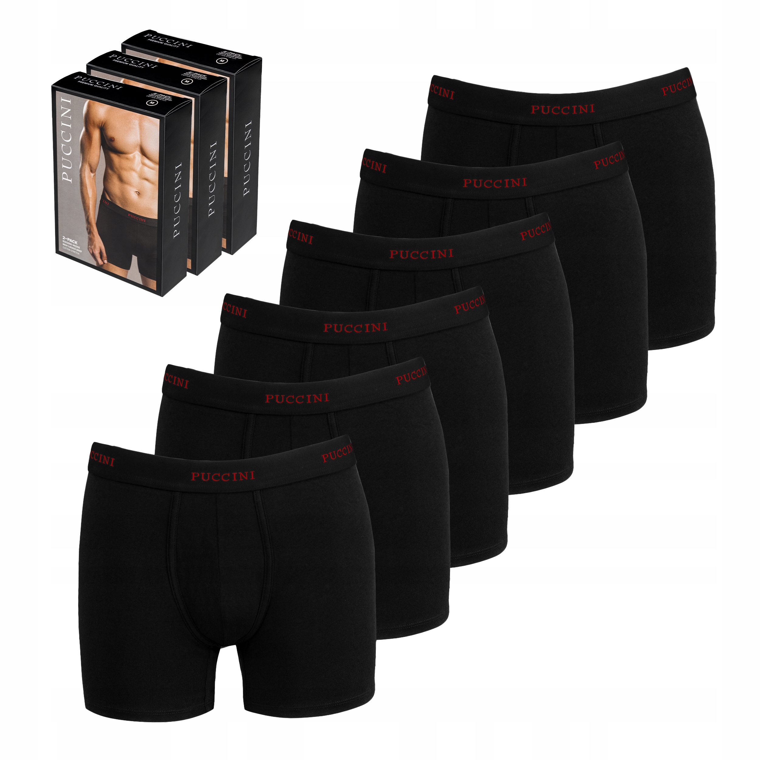 Pánské boxerky Puccini Černé Sada Balení 6 Kusů Bavlněné Velikost XL BX05XL-1-1