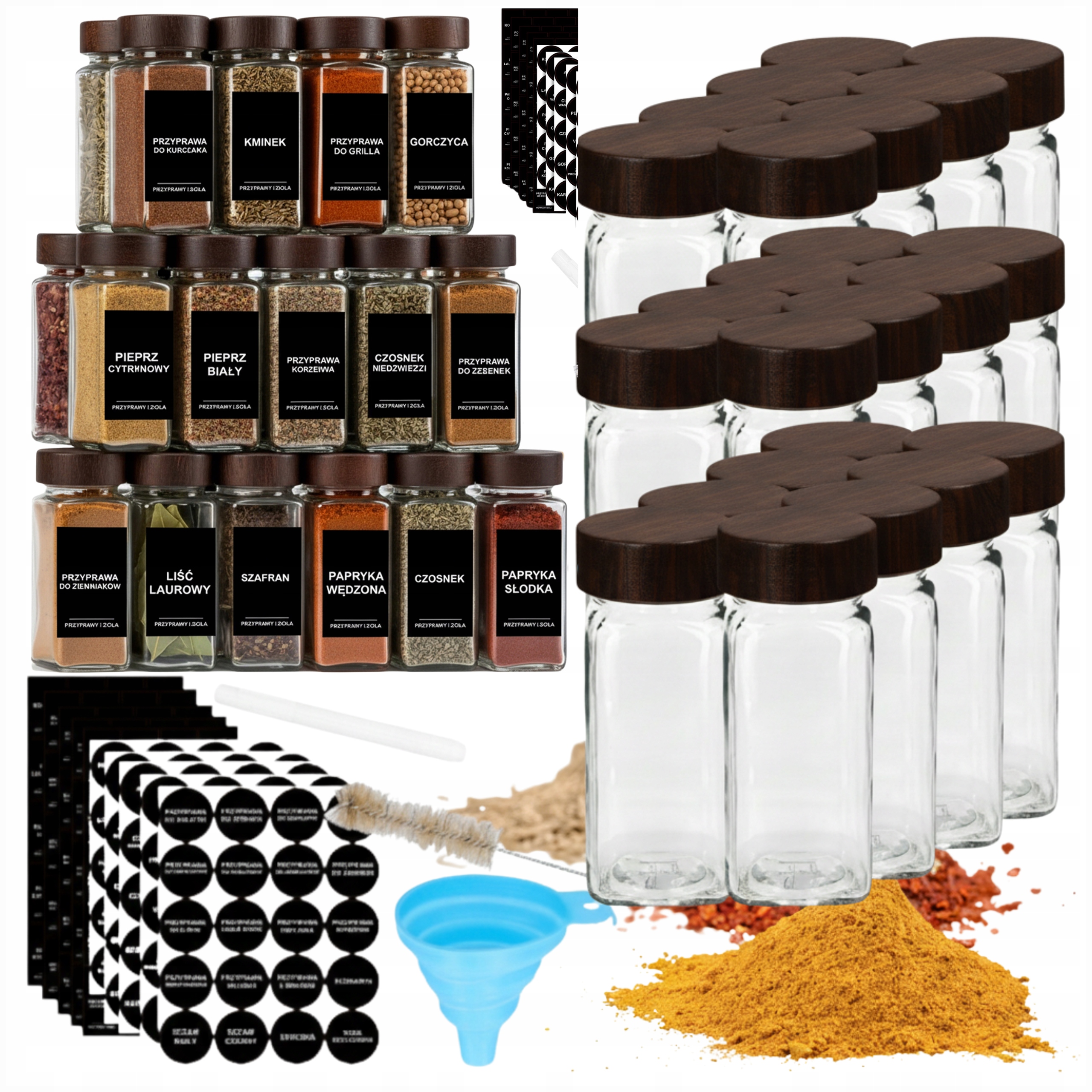 Pojemniki Słoiczki 24X Organizer Na Przyprawy Z Naklejkami Szklane 120 ML