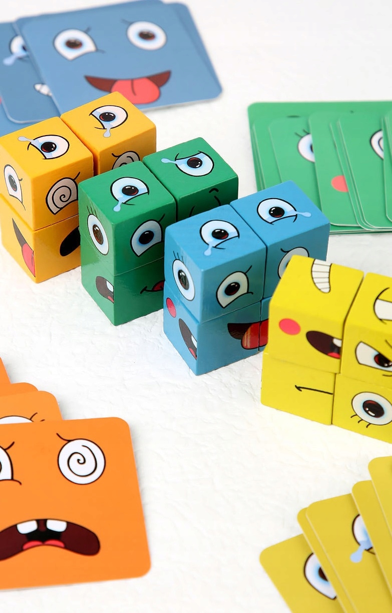 GRA KLOCKI ZMIENIAJĄCA TWARZ ZABAWA EMOCJE KARTY Wiek dziecka 3 lata +