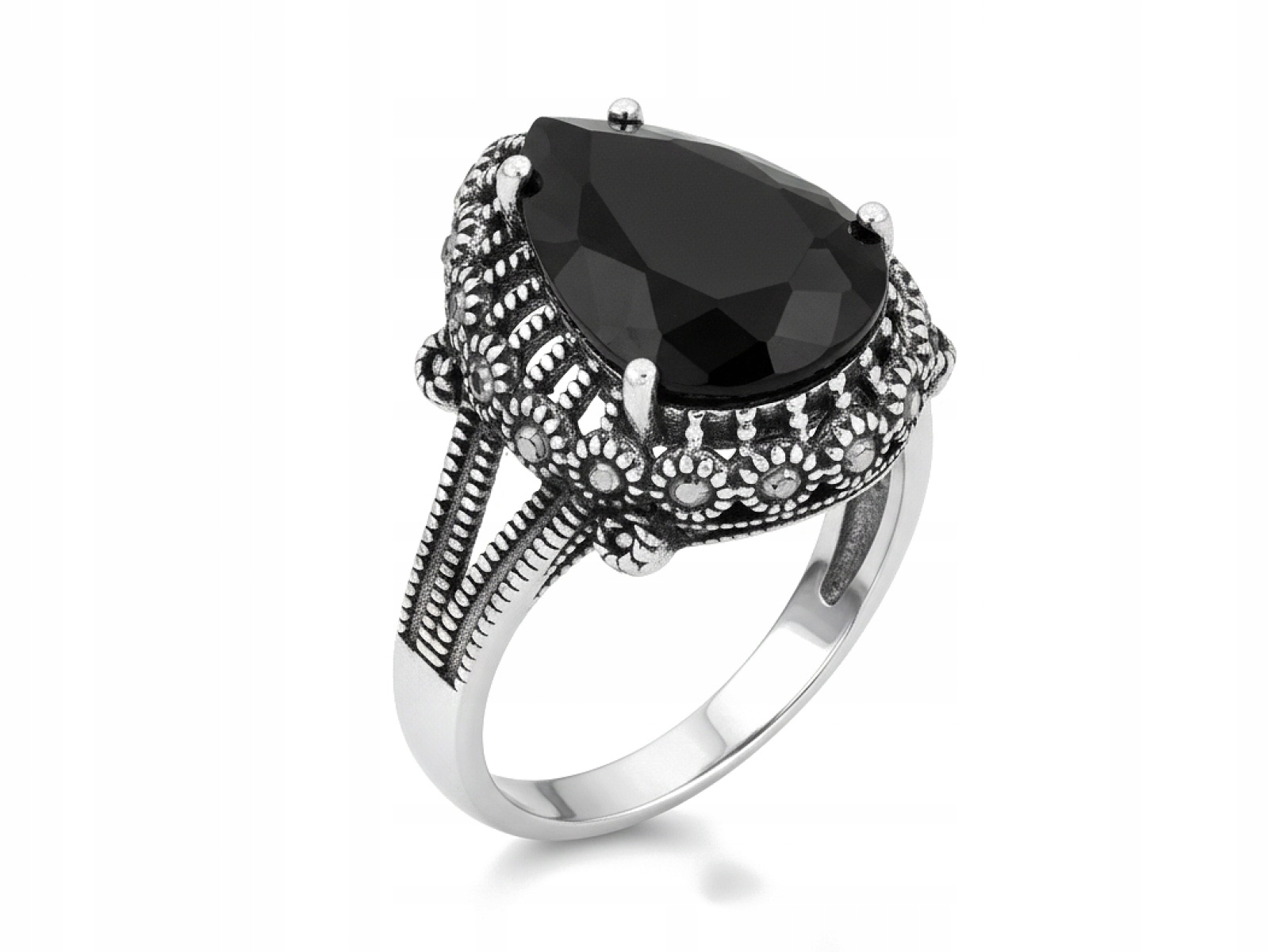 Dámský stříbrný prstýnek 925 Velká Kapka s černým zirkonem pro maminku r20