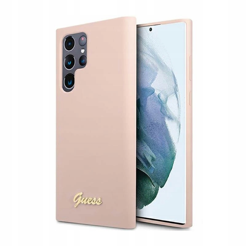 Guess Silicone Script Metal Logo Pouzdro pro Samsung Galaxy S23 Ultra (růžové)