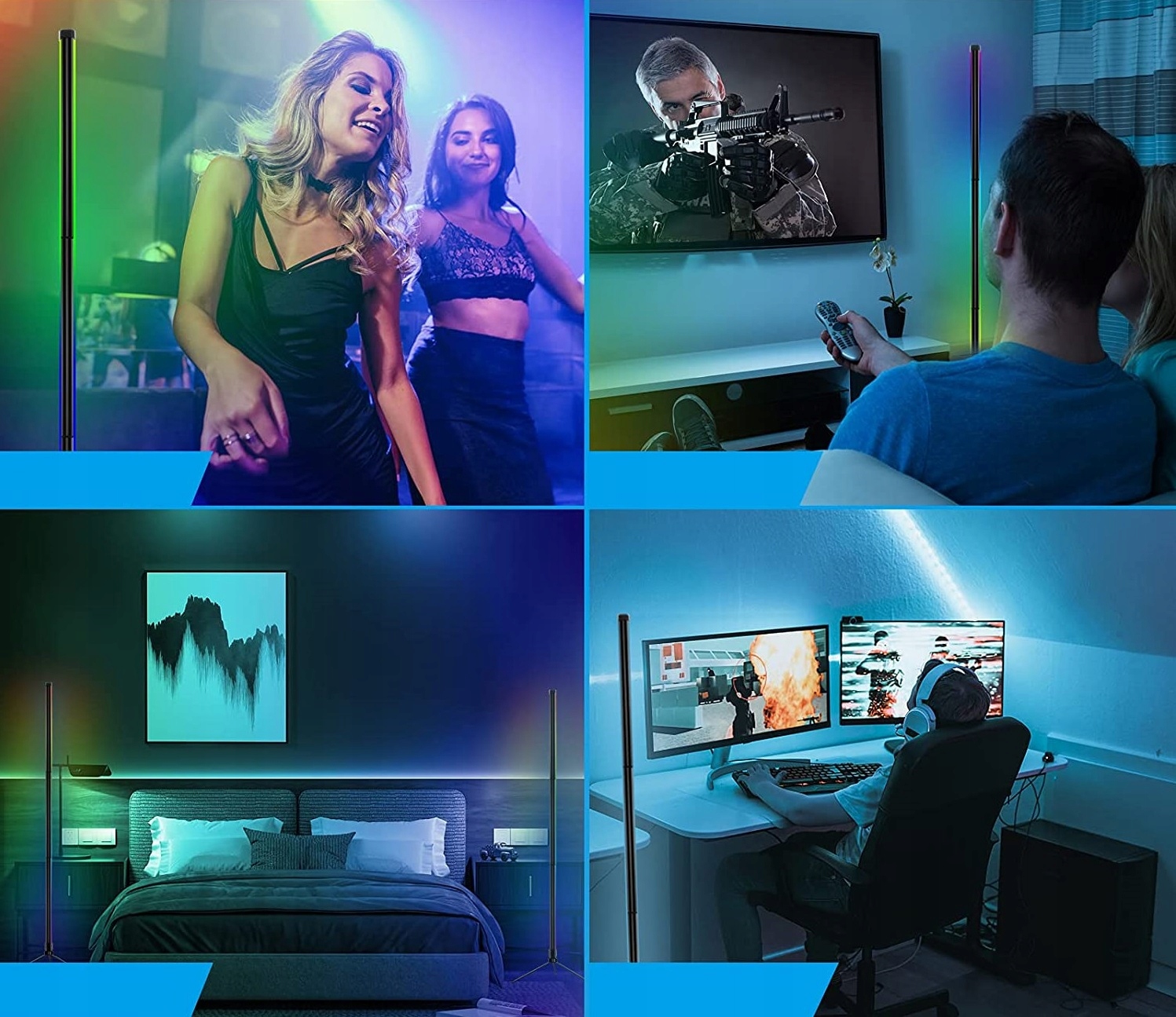 Lampa Stojąca Narożna Podłogowa LED RGB 150cm Pilot Dynamiczne Światła Zasilanie sieciowe