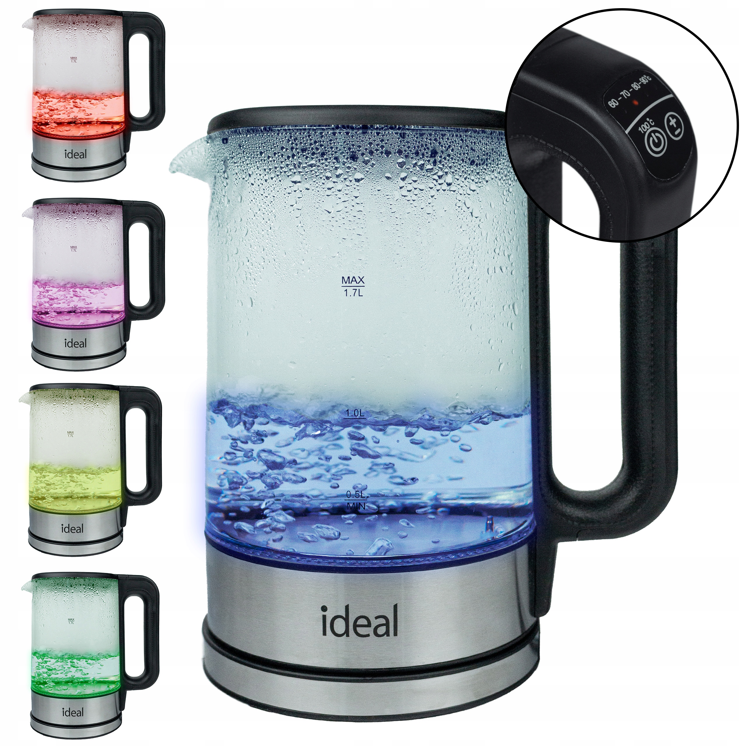 ELDOM Czajnik Szklany z Regulacją Temperatury 1,7L 2200W LED Filtr Kalku — miniatura 16