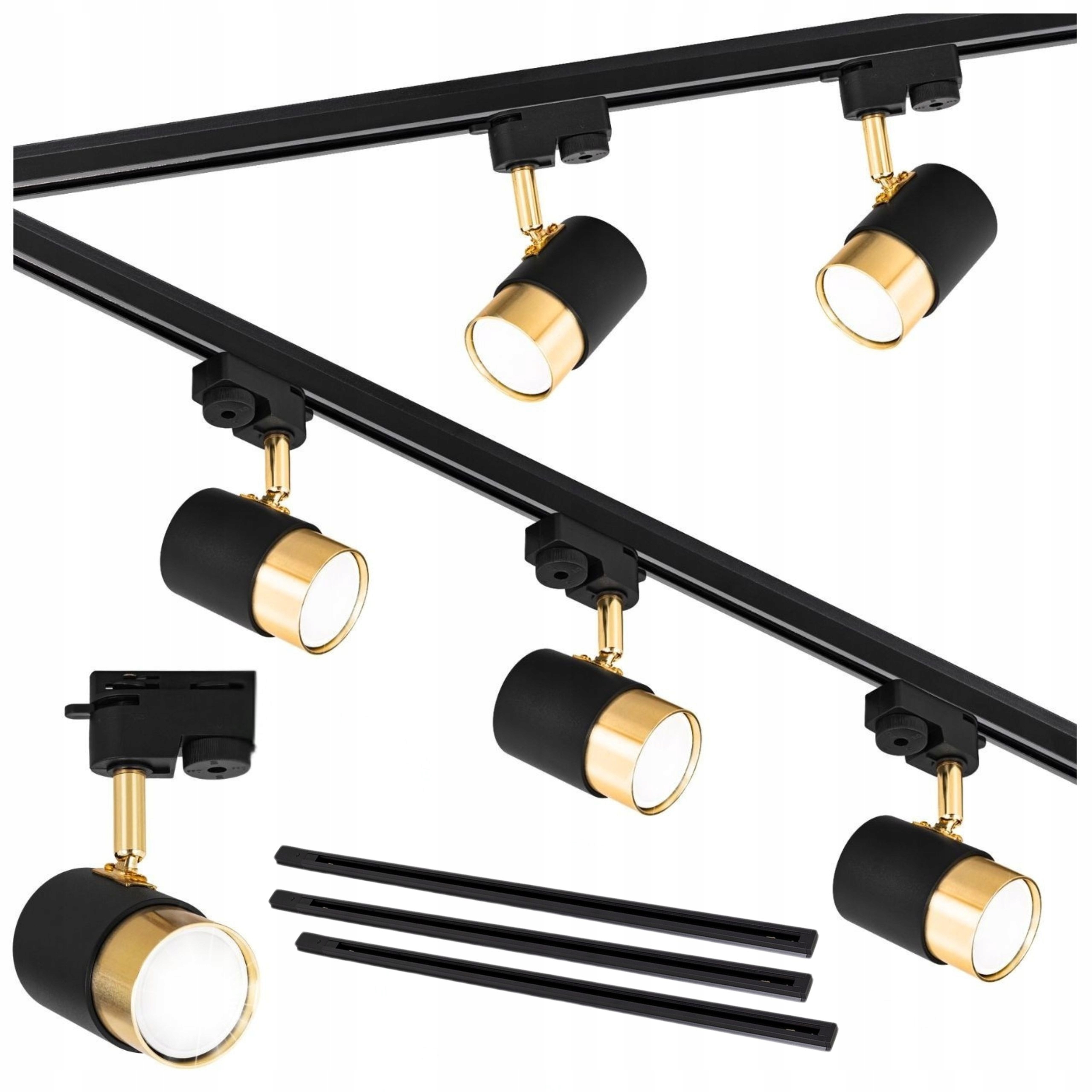 Osvětlení kolejnicová lišta 3 m 5 x lampa GU10 Černá zlatá Led kolejnice