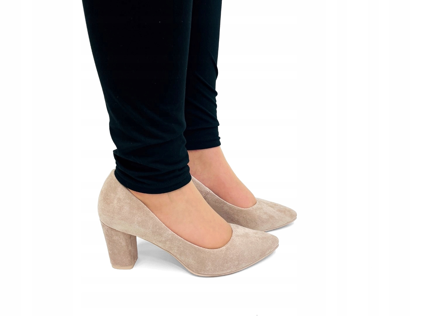 BEŻOWE SZPILKI NA SŁUPKU ZAMSZ BUTY NA OBCASIE 36 Model 210