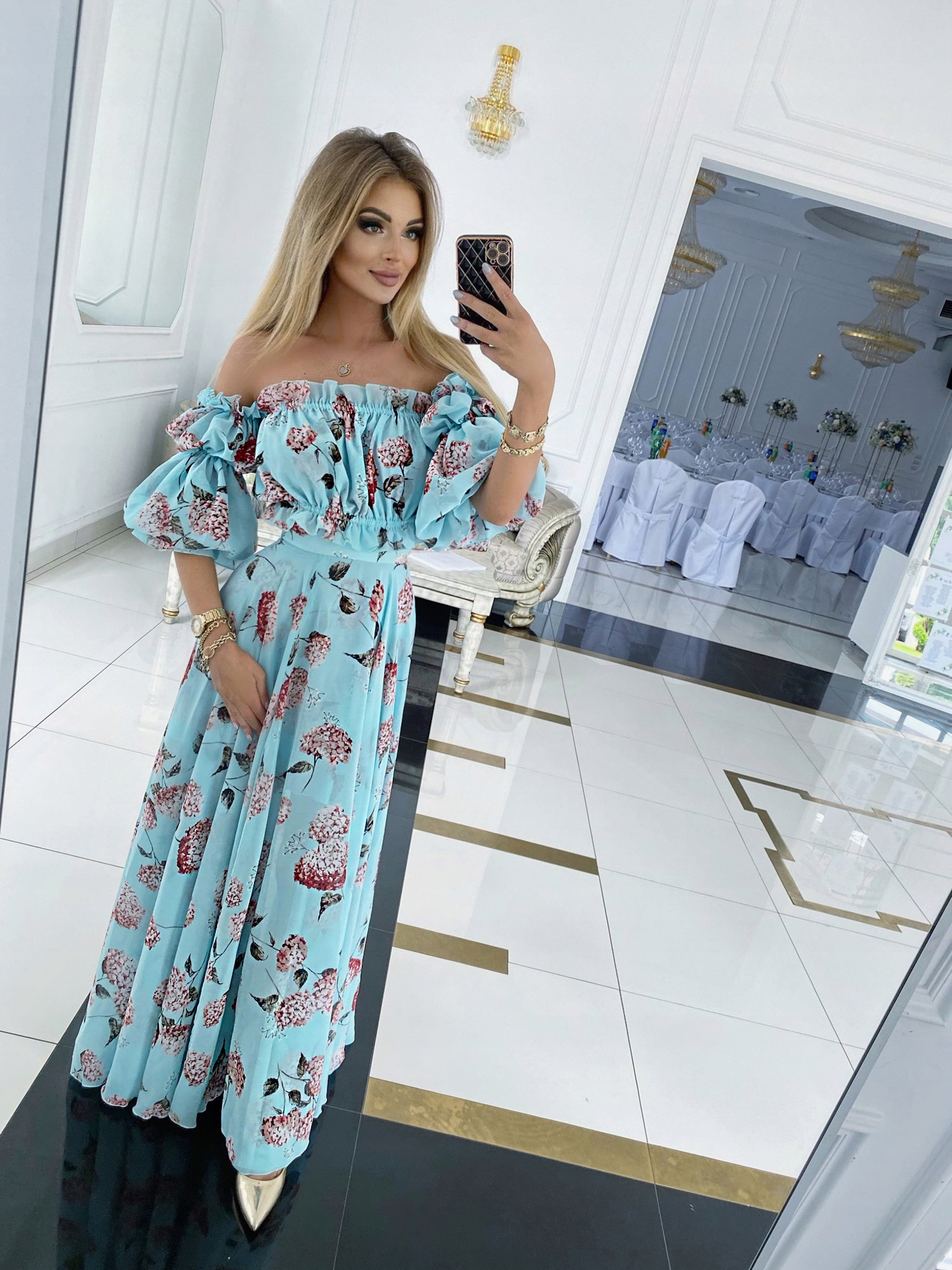 Šaty Flowers Květy Dlouhá Mátová 38 M