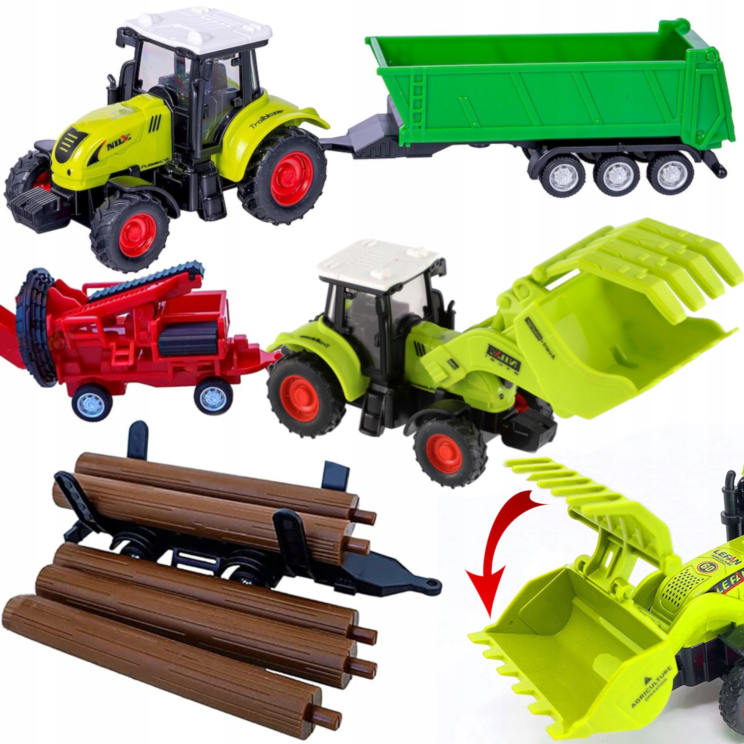 

Zestaw 2 Duże Traktory 3 Przyczepy Farma Kombajn