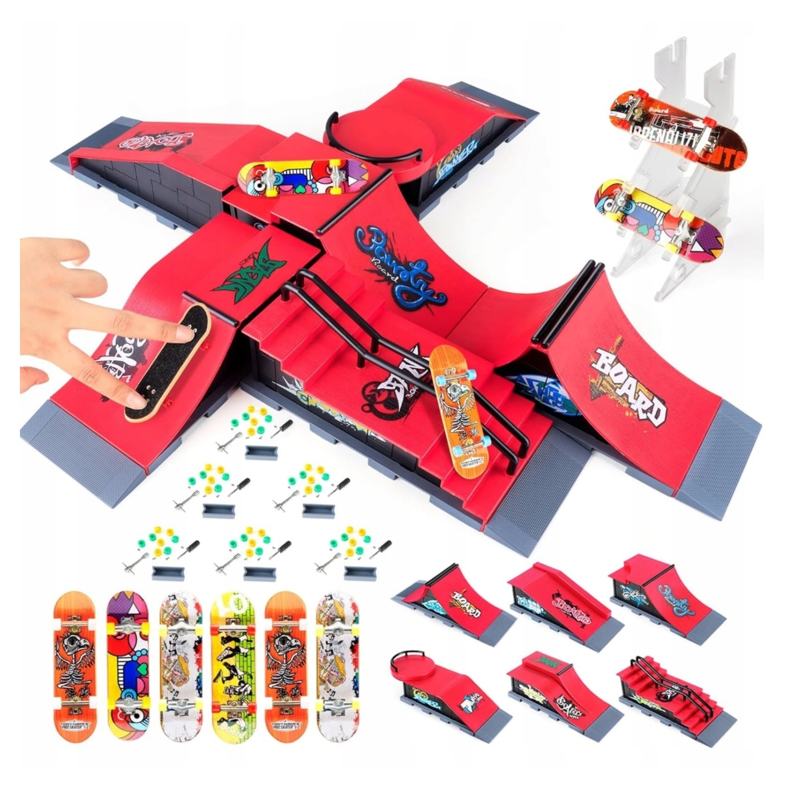 Zestaw Fingerboard Skatepark 6w1 Dzieci 6 Ramp 6 Deskorolek Podstawka