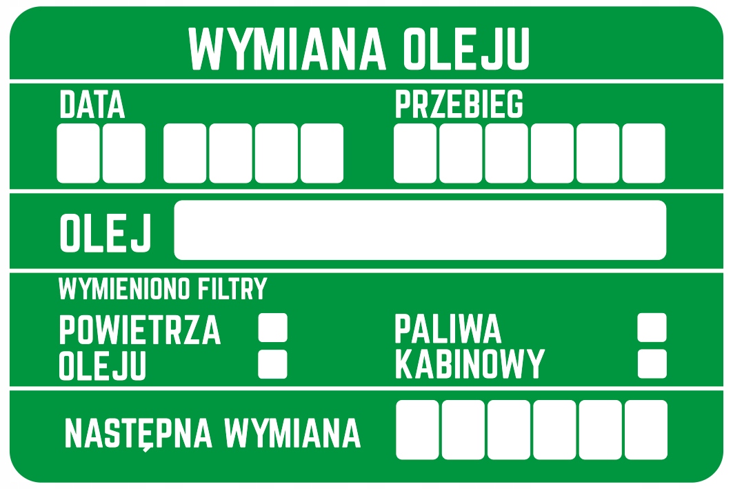 

Naklejki Serwisowe 8 szt Wymiana Oleju 9 x 6 cm