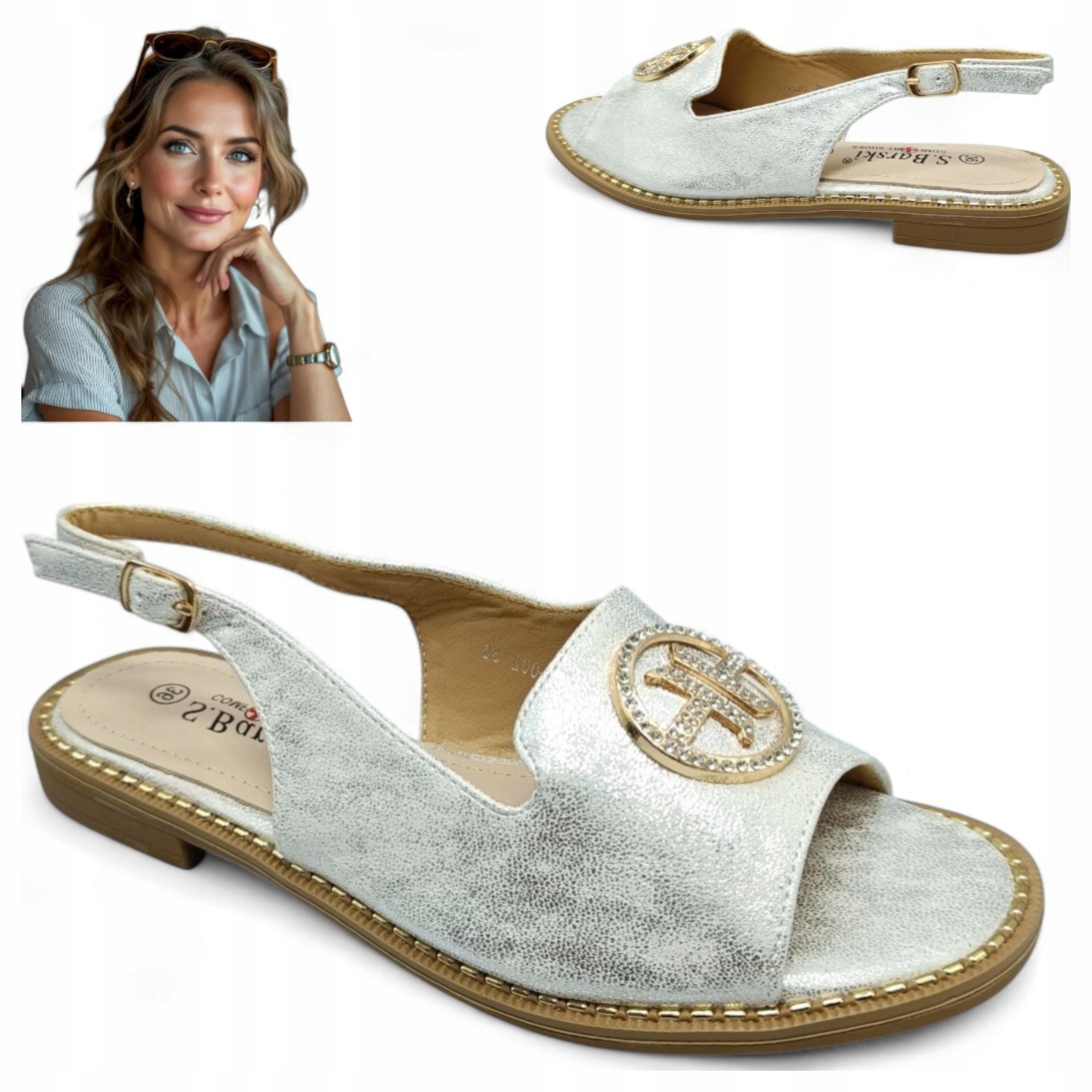 38 Barski Pohodlné sandály na plochém podpatku, nízká kožená stélka, módní