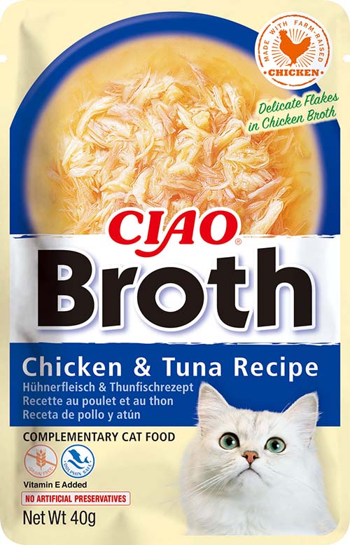 Levně Ciao Broth Mokré krmivo pro kočky pro kuře a tuňáka ve vývaru
