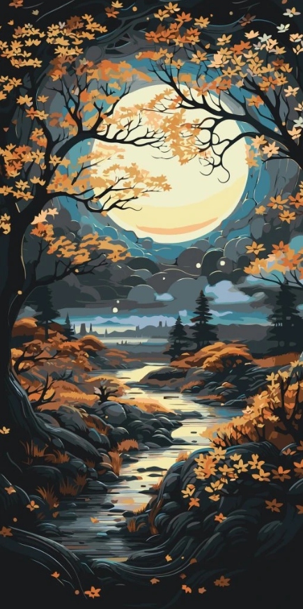 Malování Podle Čísel Krajina Zlatý Černý Les Noc Příroda Velký 40x80cm