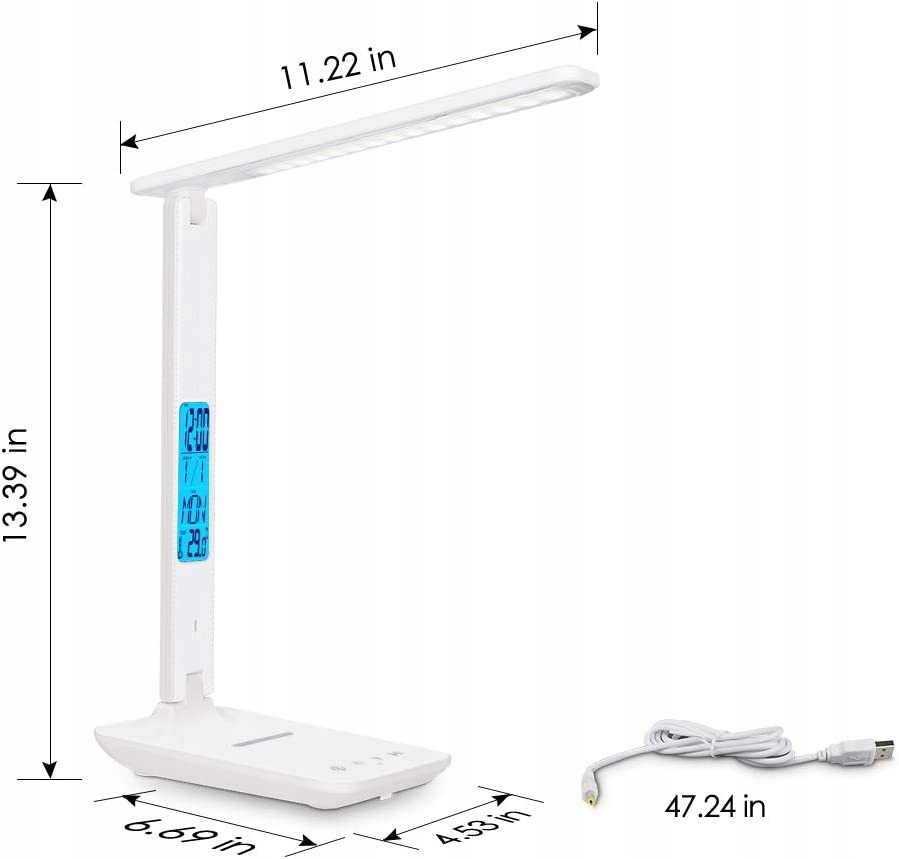 Lampka biurkowa biurko WYŚWIETLACZ LED Zegar Data 3 Barwy 5 Jasności Światł Kolor czarny