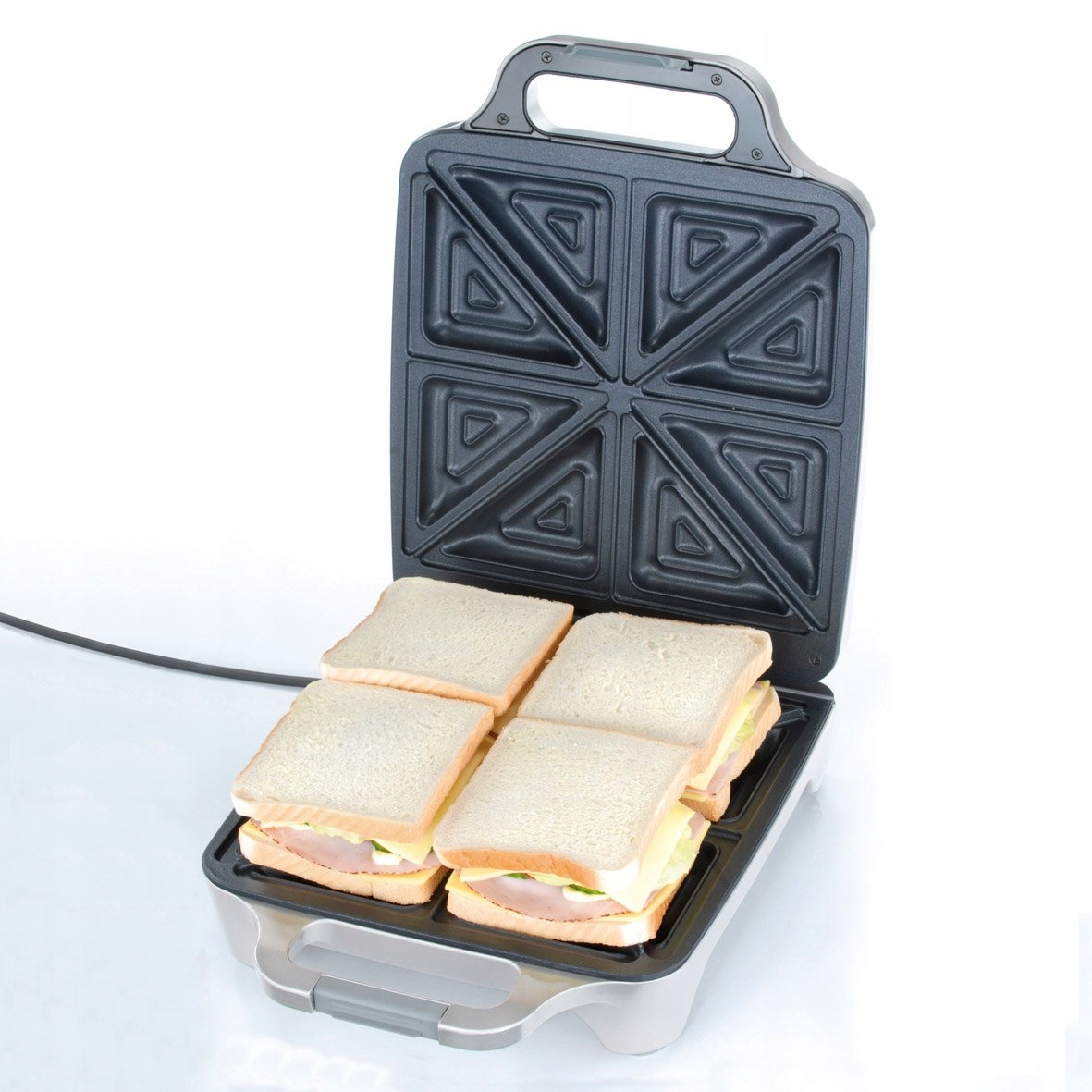 CLOER Sandwichmaker XXL 1800W Na 4 Kanapki Srebrny Z Optycznym Wskaźnikiem — miniatura 3