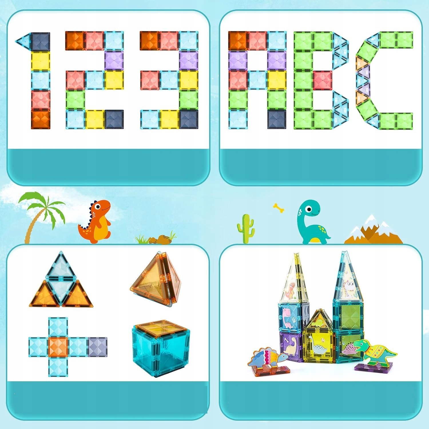 KLOCKI MAGNETYCZNE KONSTRUKCYJNE 3D DINOZAURY SUPER JAKOŚĆ Wiek dziecka 3 lata +