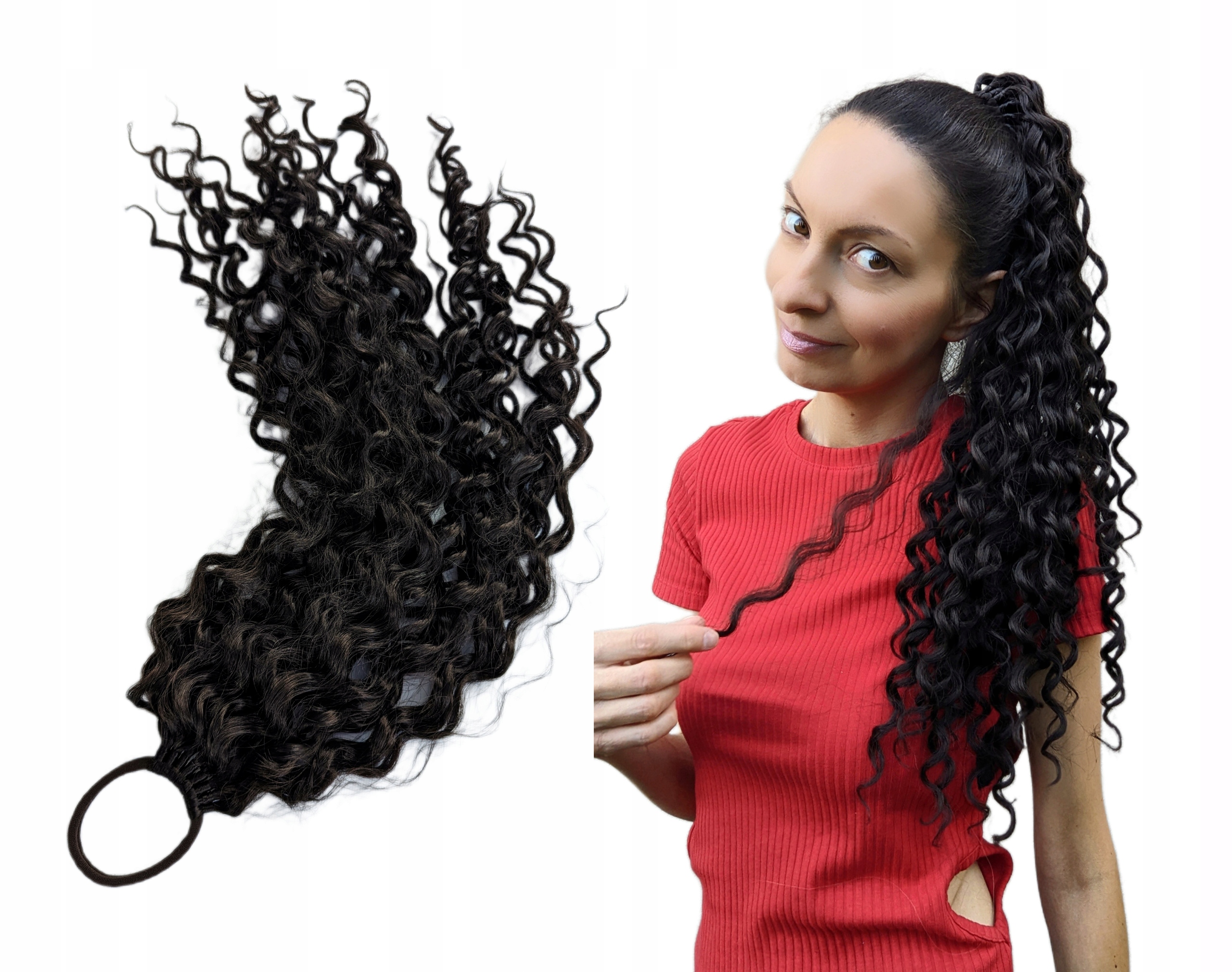 Připínací poník na gumičce, Příčesek kadeře, hnědý, Kávová Karibik, 55 cm