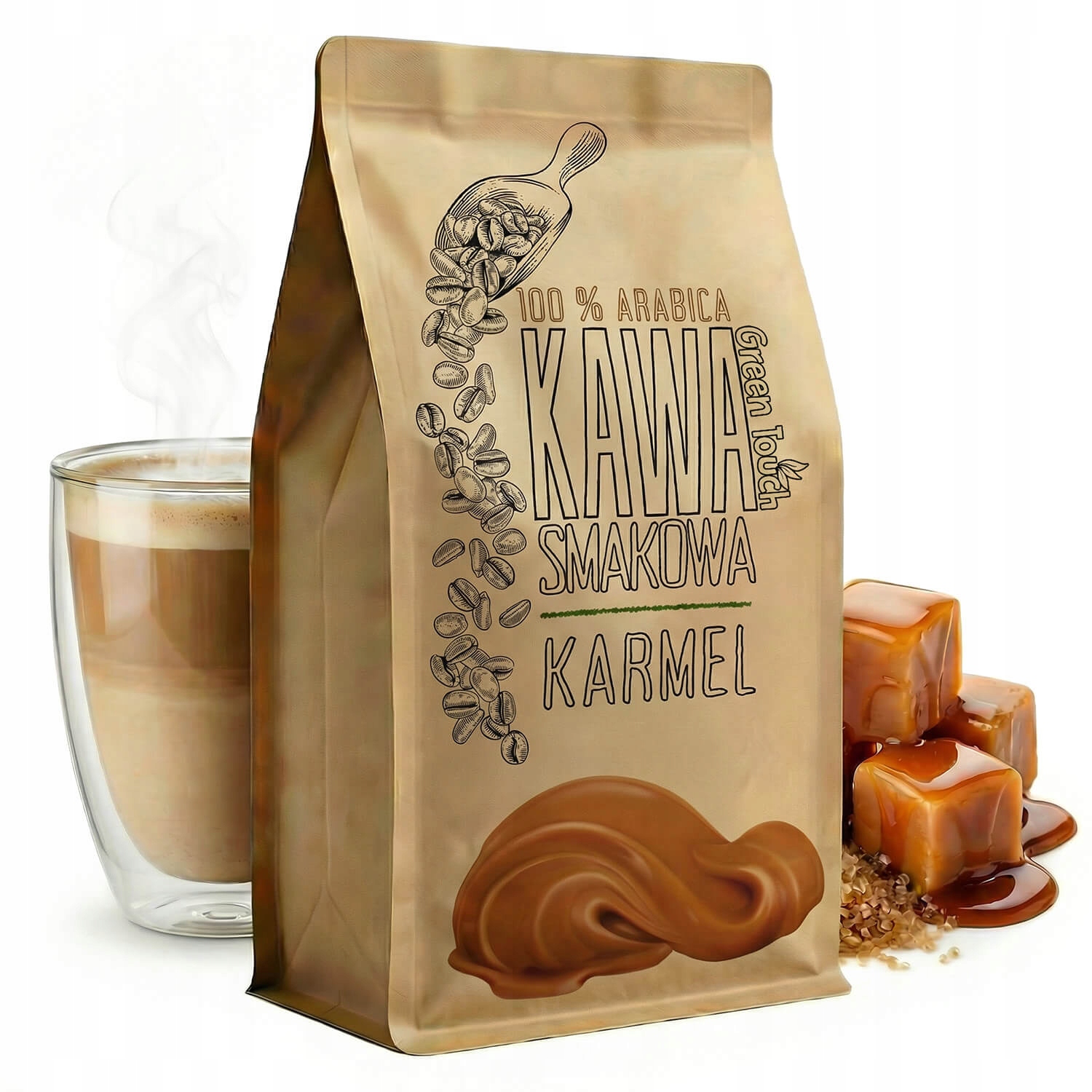 Levně Mletá Káva s příchutí Karamelu karamel toffi dezertní 1 kg Green Touch