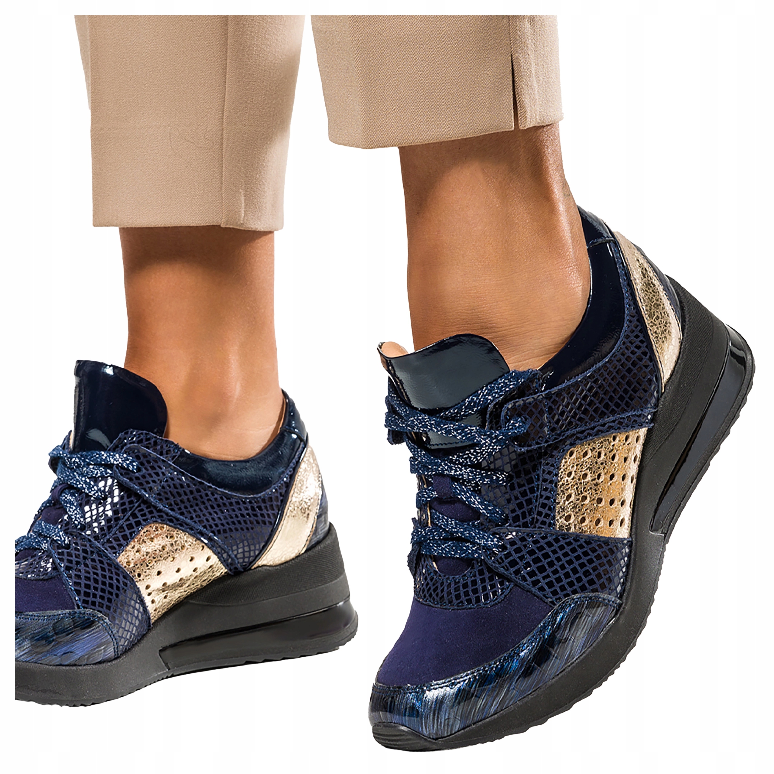 Dámské Sneakersy Tmavě modré Kožené Pohodlné Módní Sportovní Šněrovací vel. 37