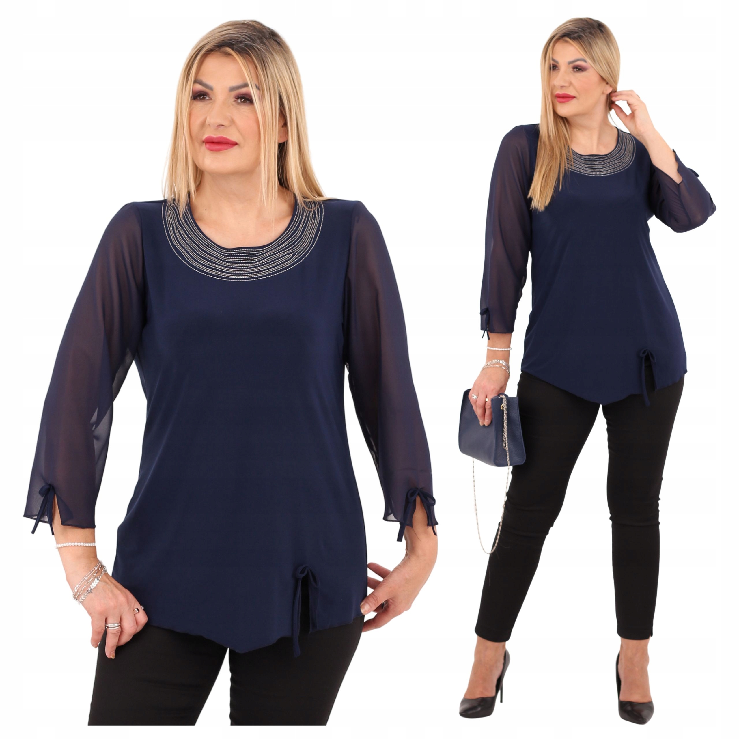 bluzka damska z ozdobnym dekoltem Polski Producent duże rozmiary