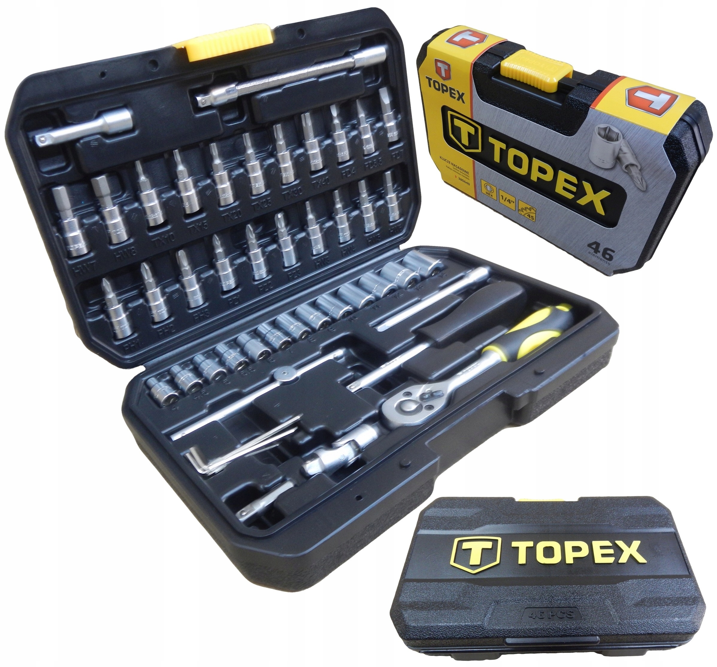 

Klucze nasadowe 1/4 Walizka 46el Grzechotka Zestaw